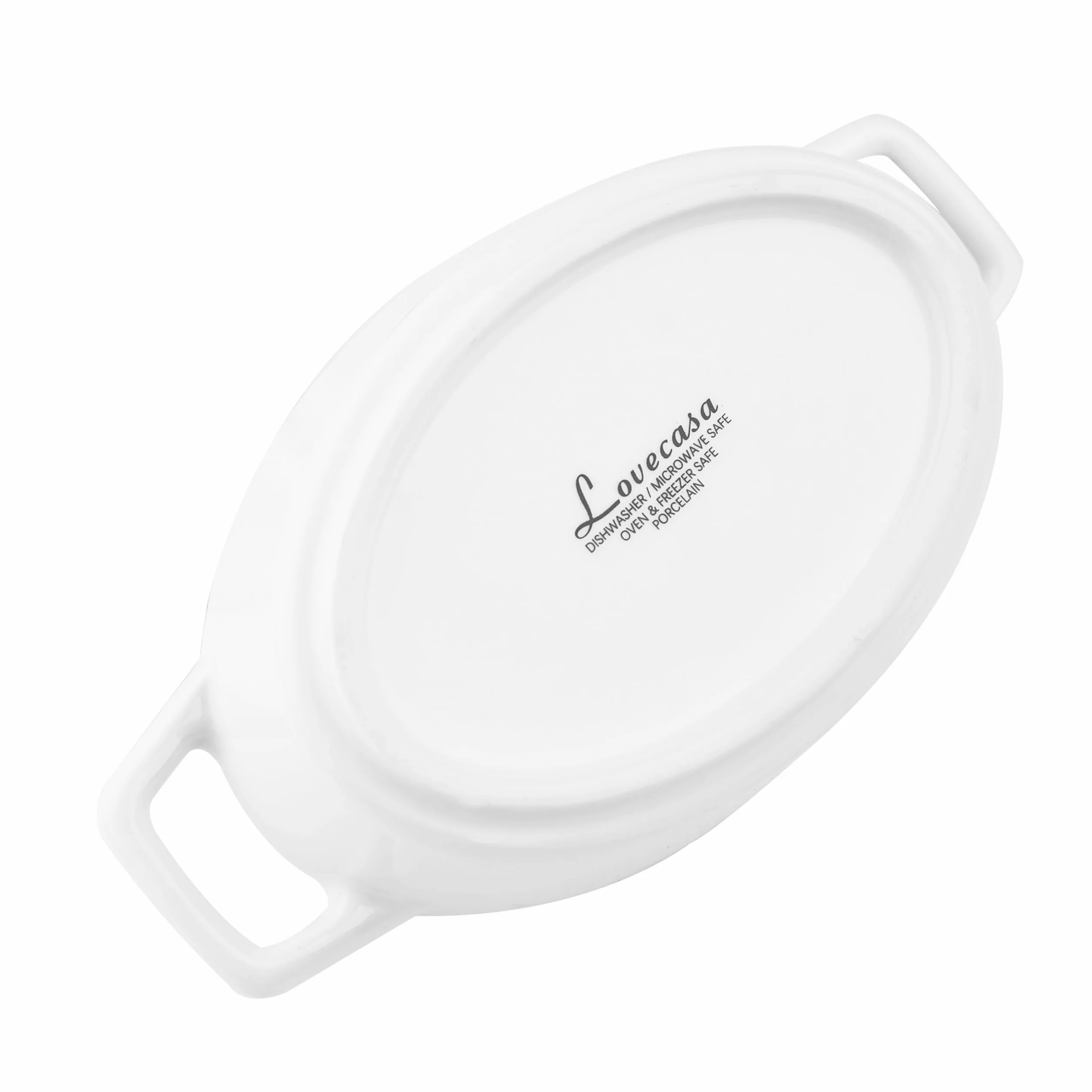 LOVECASA Porcelanowe mini naczynie do zapiekania 190 ml, owalne 11,5 x 3,8 cm, zestaw 4, małe naczynia do pieczenia, mini forma z podwójnym uchwytem, białe