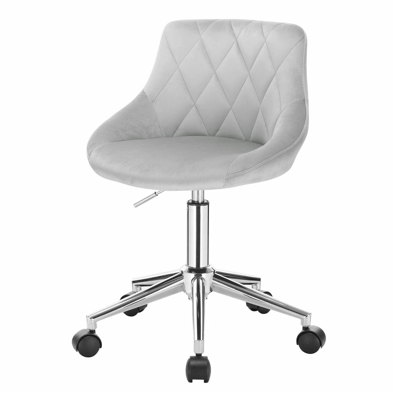 EUGAD taboret biurowy na kółkach, taboret roboczy, krzesło biurowe, krzesło biurowe dla dzieci, taboret z regulacją wysokości, obrotowy z rolkami, aksamit, jasnoszary 0032BGY