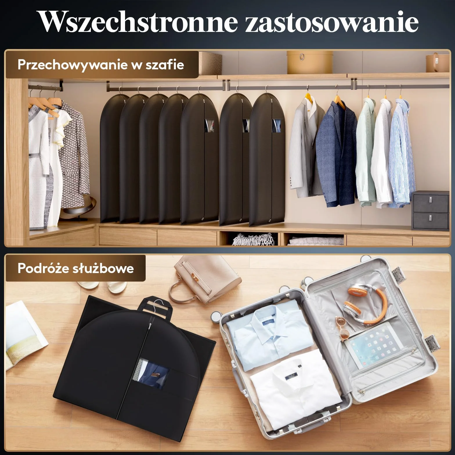 Lifewit Pokrowiec na Ubrania z 1 Workiem na Buty, Trwały Wodoodporny Pokrowiec Wiszący, Składane Etui do Przechowywania Odzieży do Szafy i Podróży, 100 x 60 cm, Zestaw 3 Sztuk
