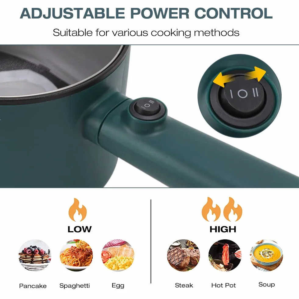 Elektryczny rondelek do gorącego garnka z pokrywką Elektryczny garnek do makaronu 1.8L Multicooker z pokrywką Długa rączka Kuchenka elektryczna do akademika podróżnego Szybko nagrzewająca się łopatka