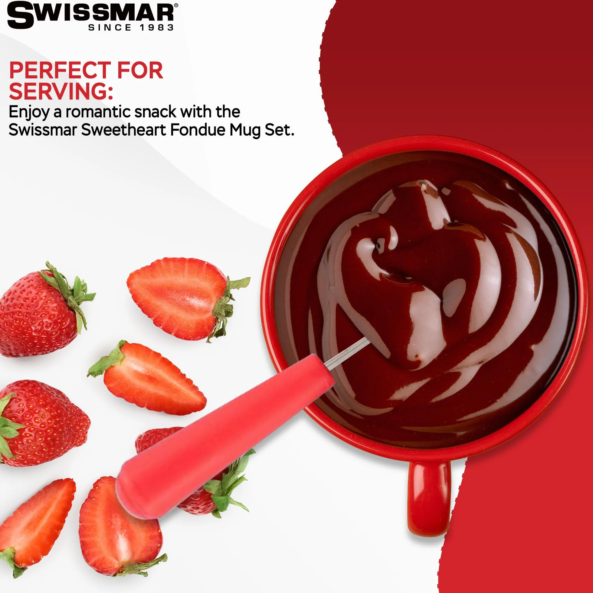Zestaw 4 sztuk Sweetheart Ceramic/Czekoladowe Fondue ze stali nierdzewnej, czerwony, 120 ml, świeca tealight, zmywarka do naczyń, pudełko upominkowe