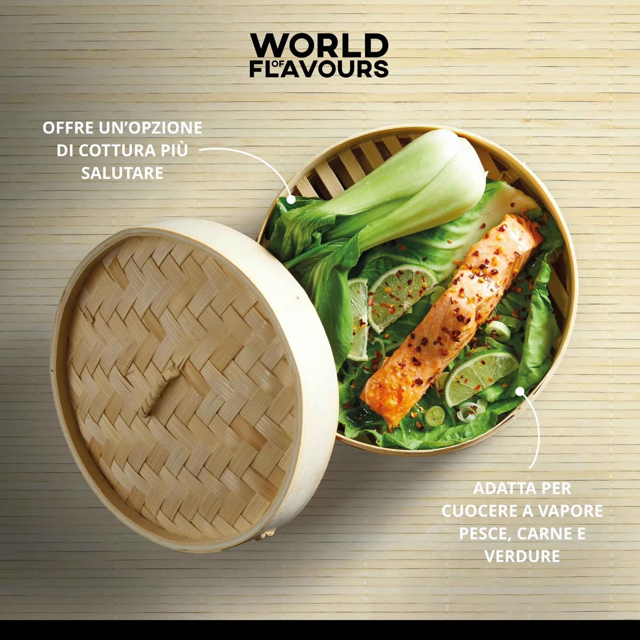 KitchenCraft 2-Poziomowy Parowar World of Flavours, Bambus, 20 cm – Kolor Beżowy