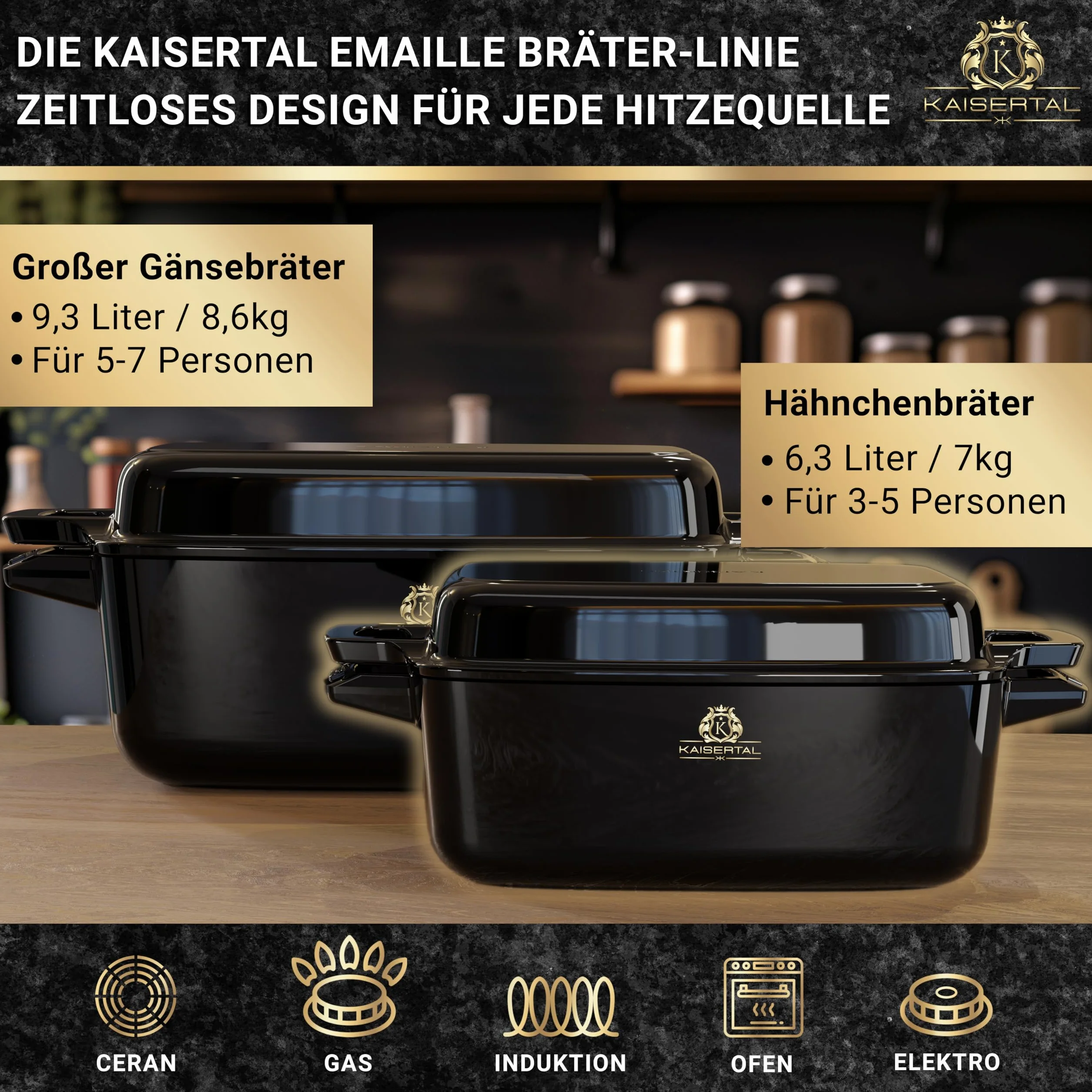 KAISERTAL 28 cm emaliowane żeliwo garnek do pieczenia – 6 l żeliwny garnek owalny nadaje się do piekarnika – 7 kg brytfanna z pokrywką indukcyjna – garnek do duszenia z pokrywką