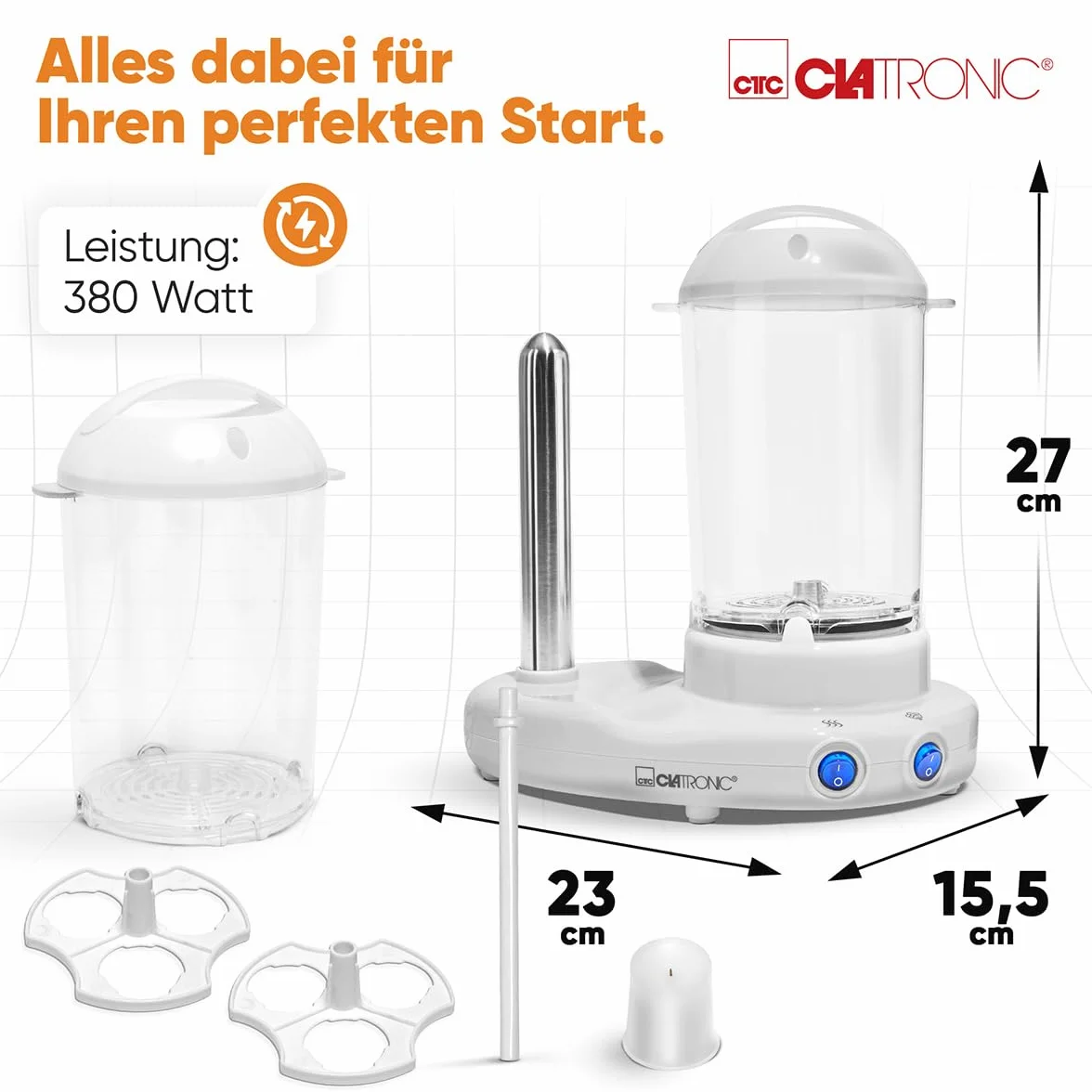 Clatronic HDM 3420 - 2 w 1: producent hot dogów i kotłów do jajek w jednym, białym, 380 W