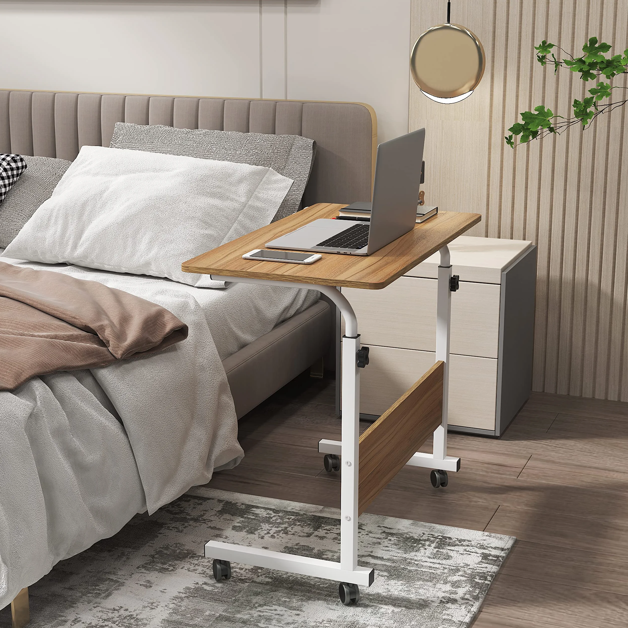 sogesfurniture Stojak na laptopa z regulacją wysokości, stolik pod komputer z kółkami, mobilny stolik pomocniczy, stół do pielęgnacji łóżka i sofy, 80 x 40 x 71-90 cm, dąb 05#1-80OK biustonosz