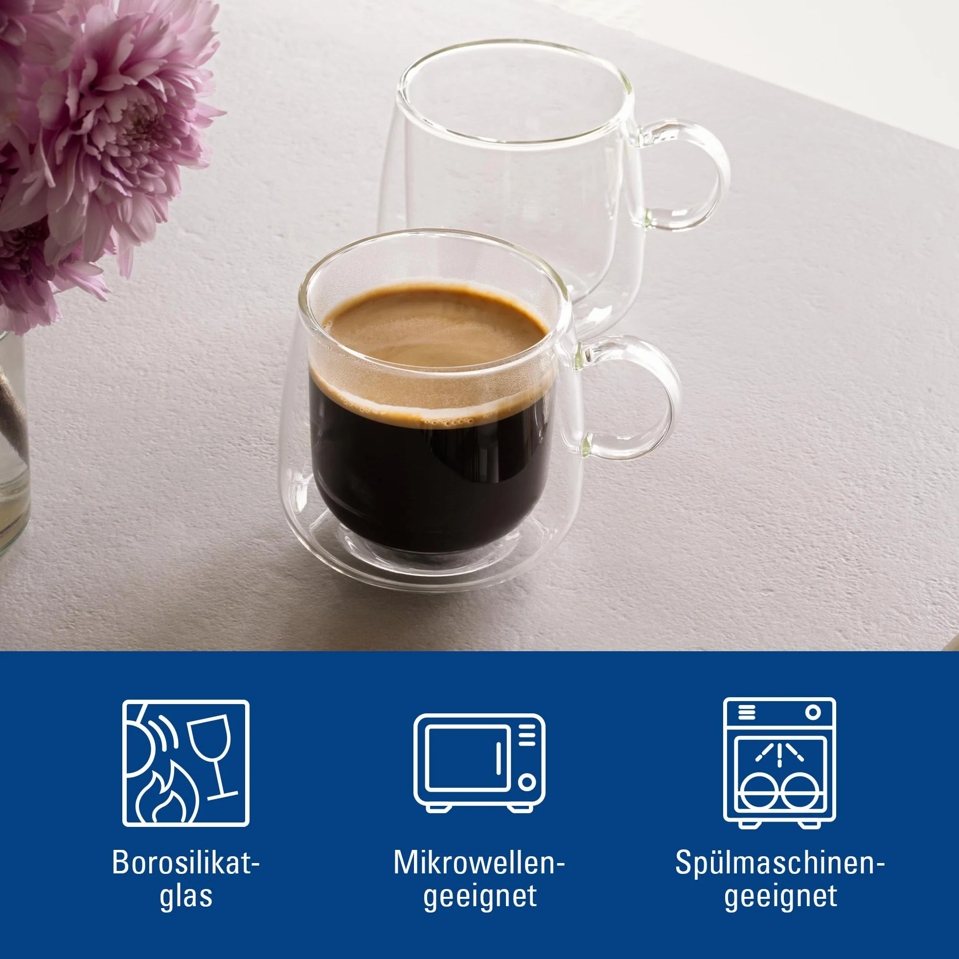 Villeroy & Boch – Artesano Hot&Cold Beverages szklanka do kawy, zestaw 2 szklanek, podwójne ścianki do napojów, 180 ml, szkło borokrzemowe, zmywarka, mikrofala