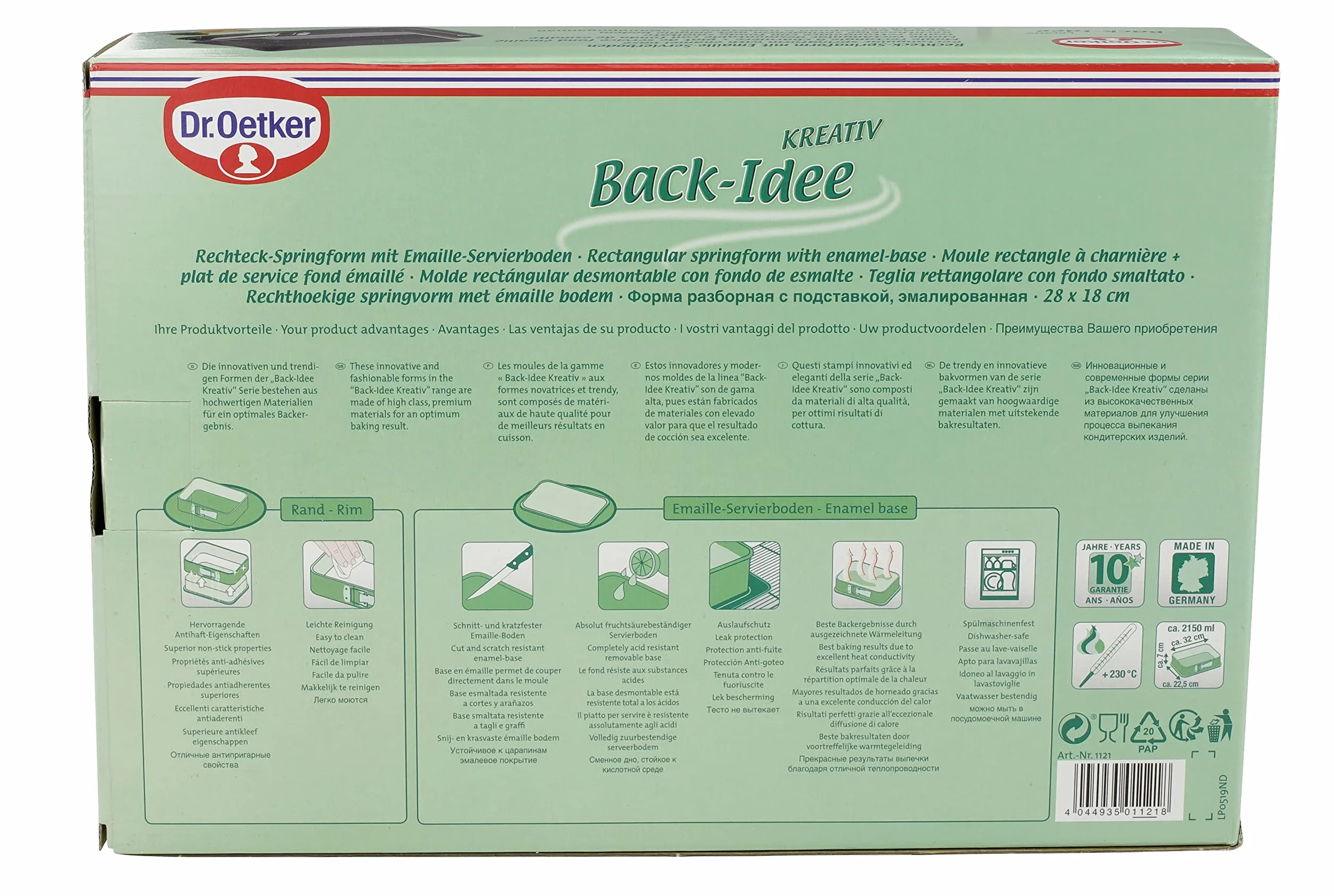 Dr. Oetker Prostokątna forma do wyciskania z emaliowanym dnem 28 x 18 cm, seria Back-Idee