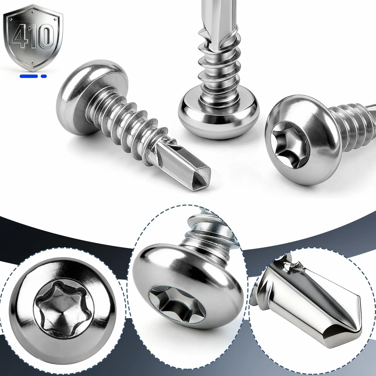 110 sztuk wkrętów Torx ze stali nierdzewnej, z łbem soczewkowym, samowiercące śruby M4,2 x 25 mm, wkręty samogwintujące ze stali nierdzewnej 410, wkręty do blachy, DIN 7504, do metalu do