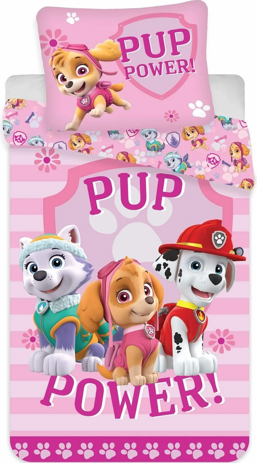 Paw Patrol Pościel bawełniana różowa PUP POWER 40x60 cm 100x135 cm