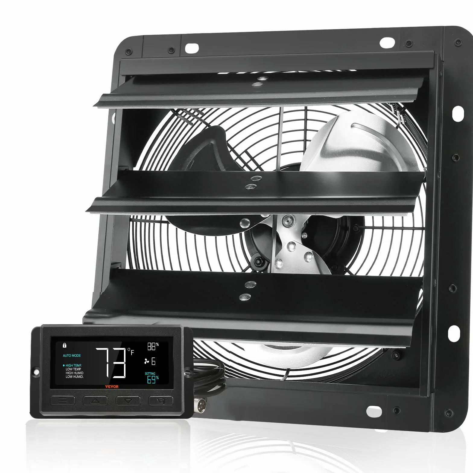 VEVOR Wentylator wyciągowy, 254 mm, regulator temperatury i wilgotności, silnik EC, 843 CFM, wentylator ścienny z regulacją prędkości do montażu na ścianie, wentylacja i chłodzenie do szklarni,