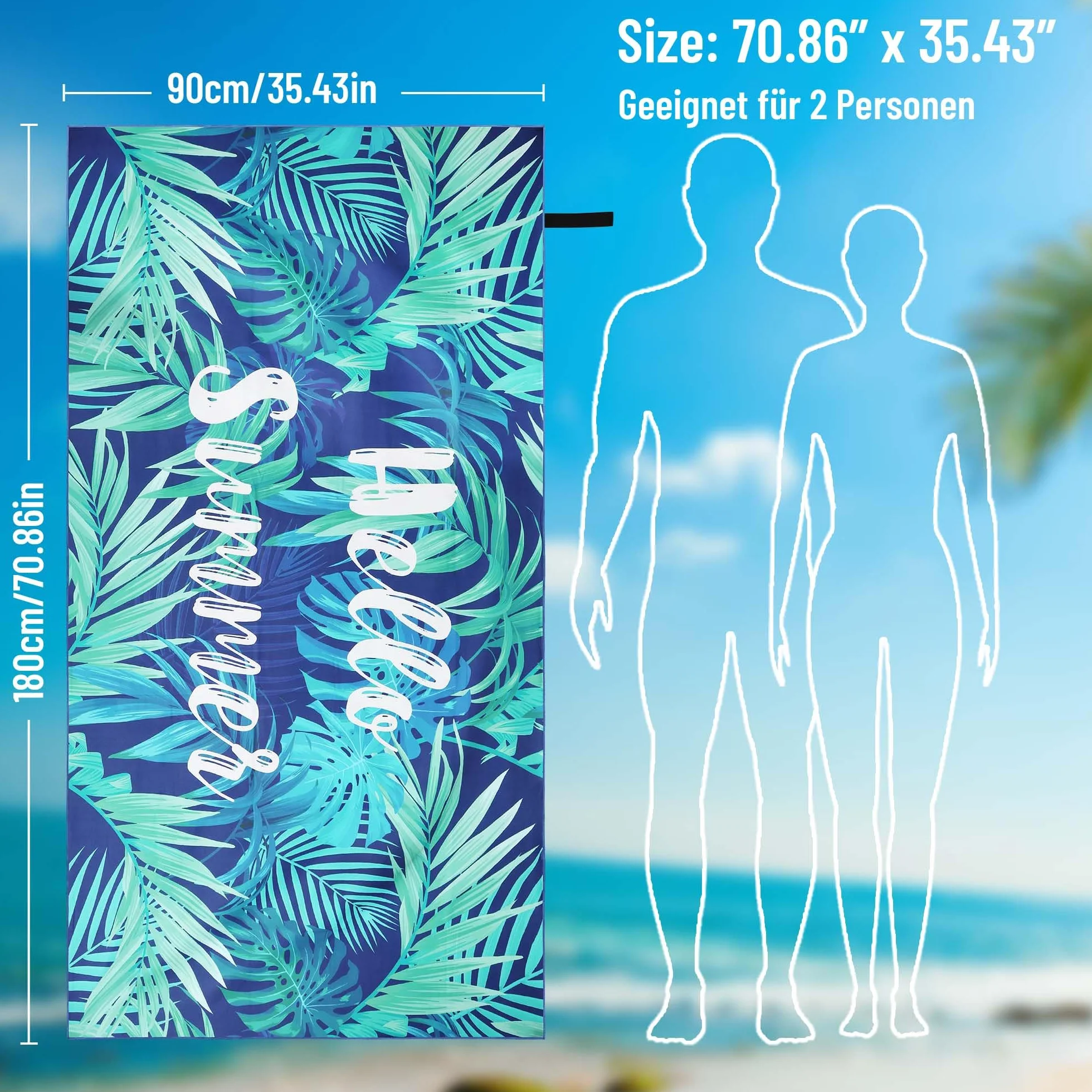 Ręcznik plażowy z mikrofibry duży 90x180cm, ręczniki z mikrofibry kompaktowe i odporne na piasek, lekki i szybkoschnący ręcznik do ćwiczeń na plażę, siłownię, w podróż, na plażę, do sauny