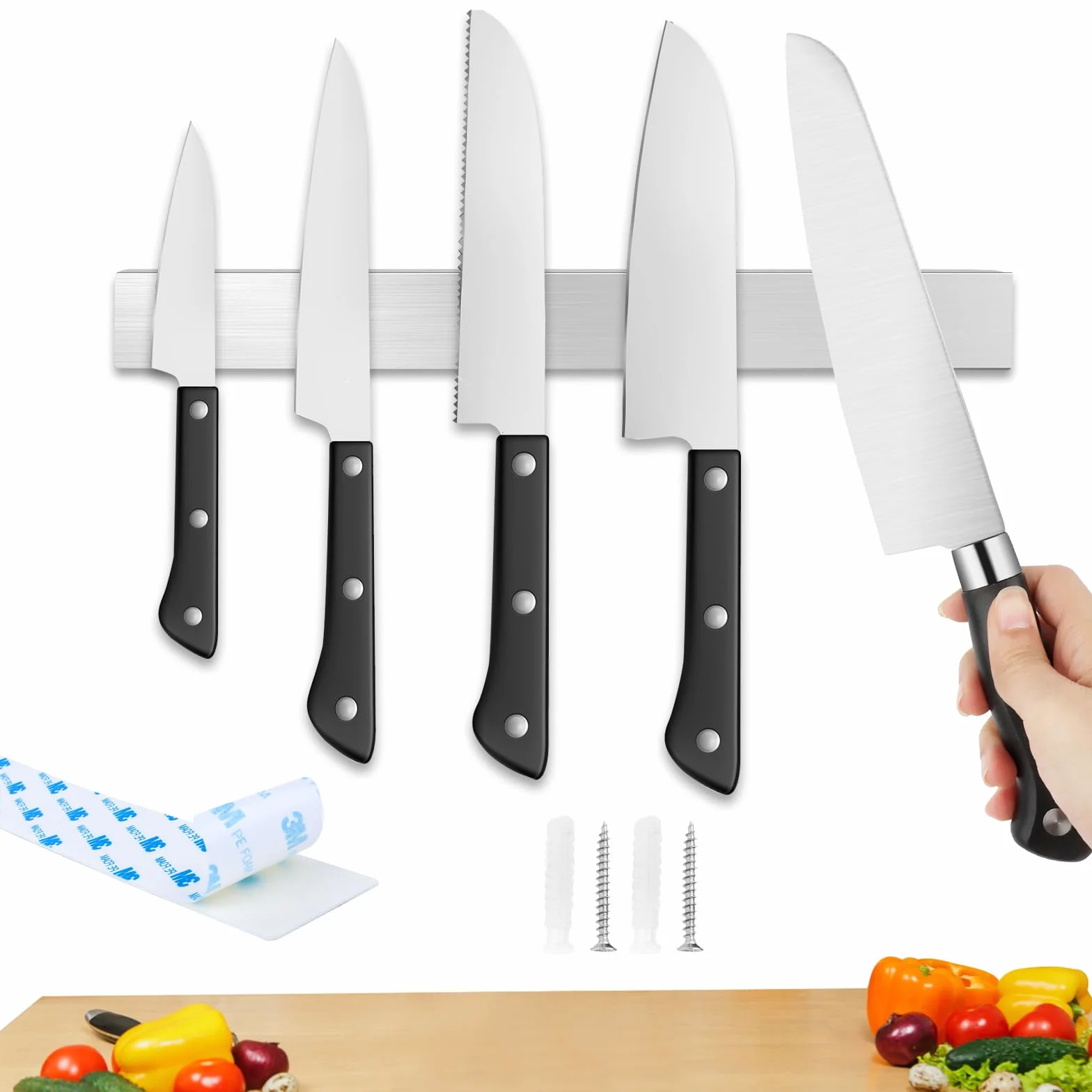 Magnetyczny Uchwyt na Noże 40 cm Samoprzylepny Organizer Kuchenny