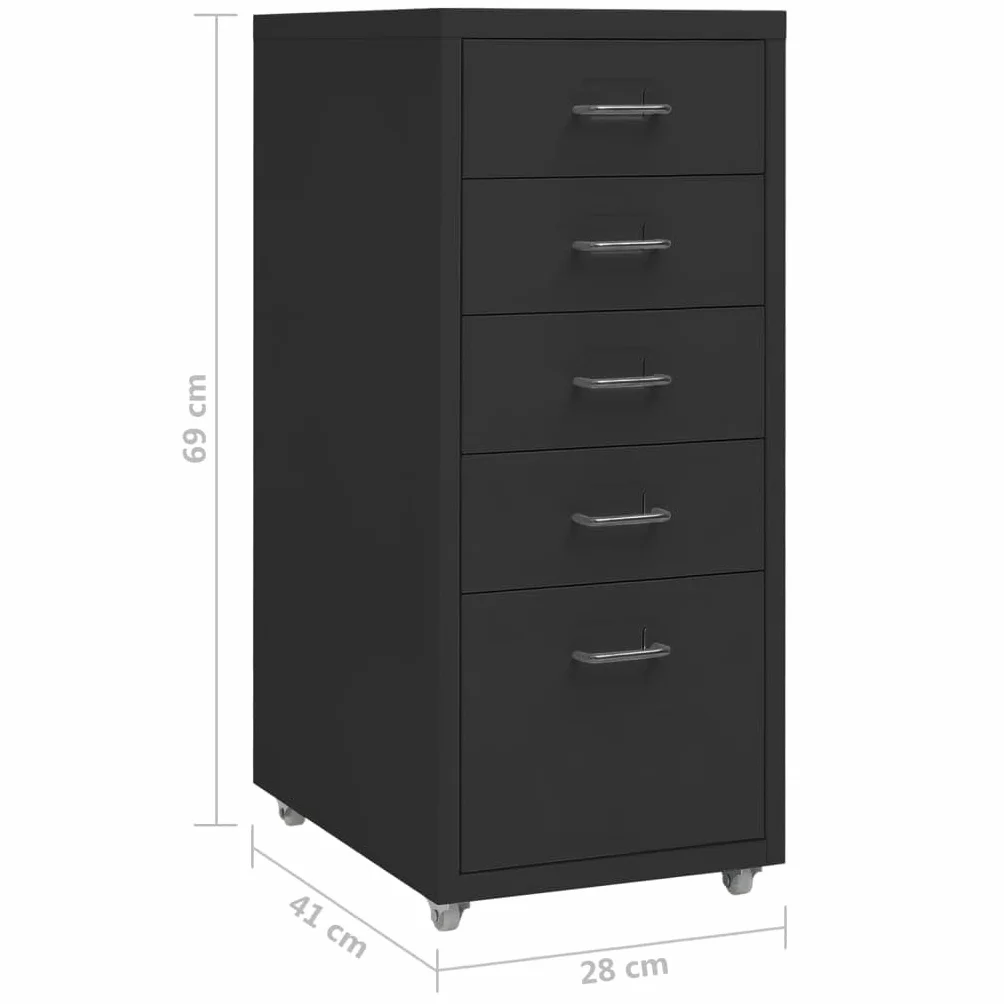 vidaXL Mobilna szafka kartotekowa, czarna, 28x41x69 cm, metalowa, szafka, szafka na dokumenty, szafka kartotekowa, szafki, szafki na dokumenty
