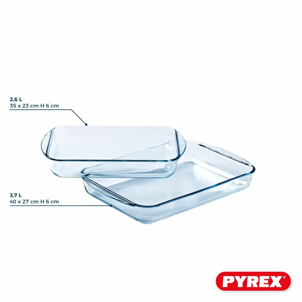 Pyrex® Essentials prostokątne szklane naczynia lasagne (35 x 23 cm, 40 x 27 cm)