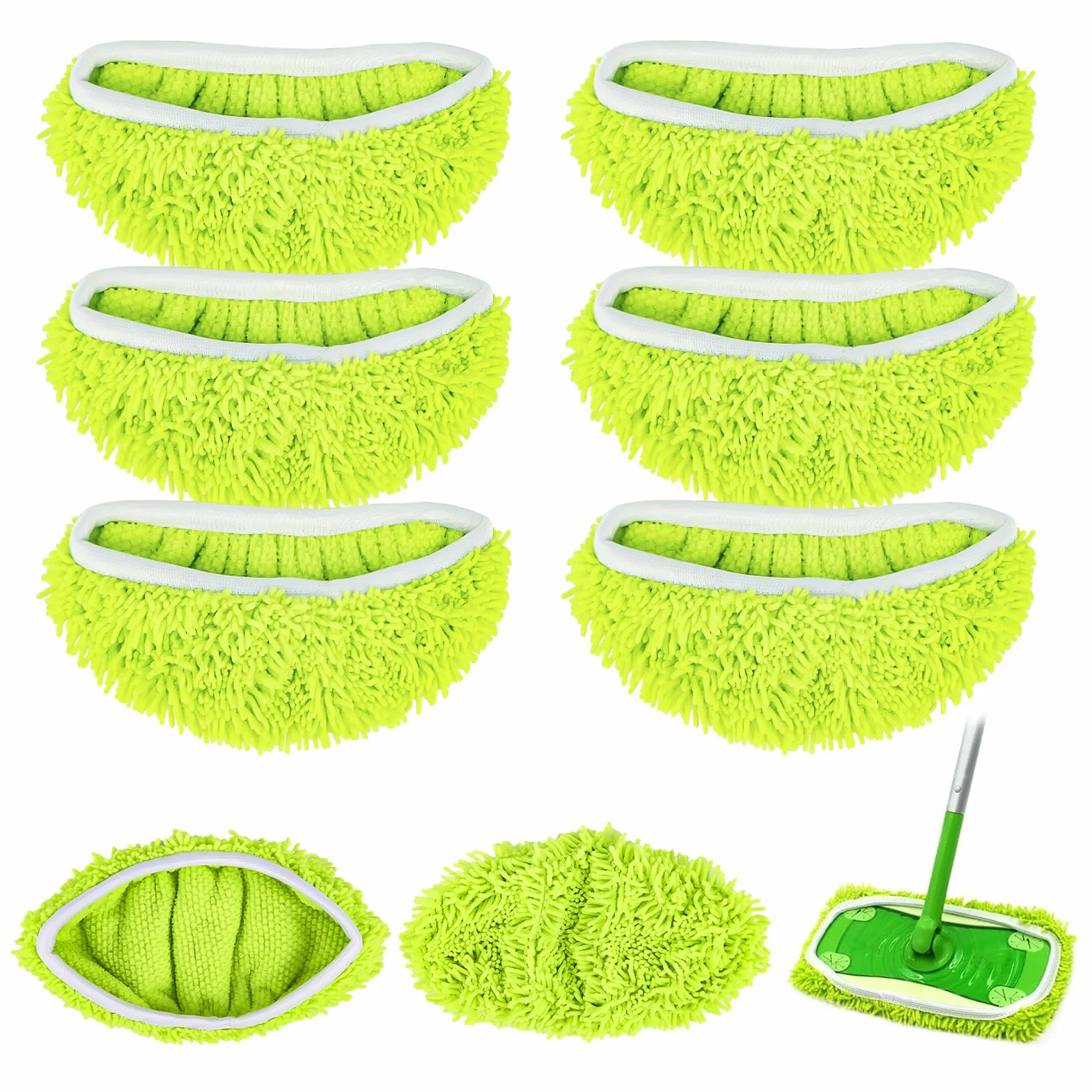 6 suchych ściereczek podłogowych, wilgotne ściereczki do podłogi do Swiffer Sweeper mopa, wielokrotnego użytku, zmywalne podkładki z mikrofibry do czyszczenia twardych podłóg, zielonych