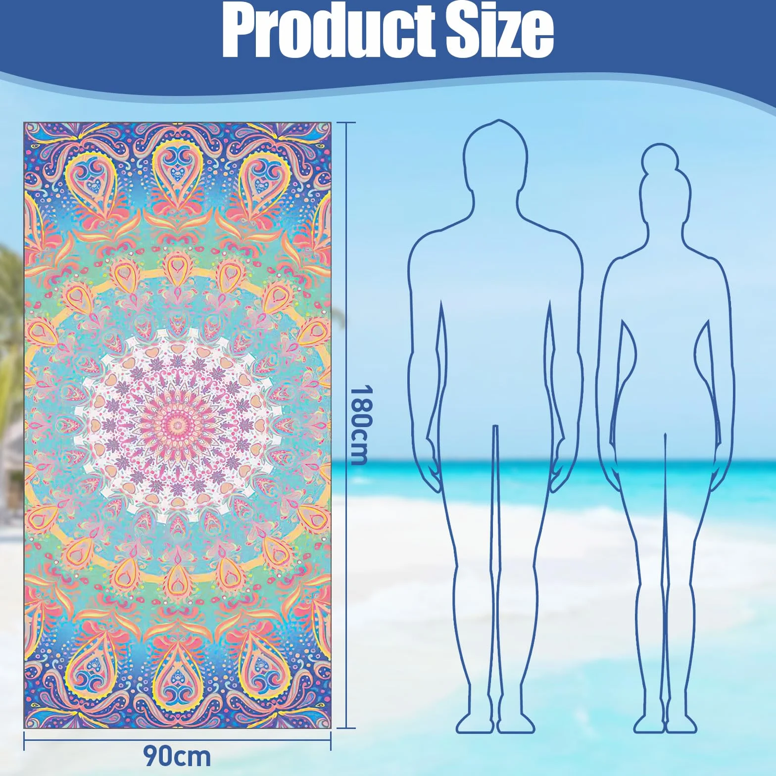 Ręcznik plażowy XXL, z mikrofibry, duży, 90 x 180 cm, chłonny i szybkoschnący, ręcznik plażowy, z mikrofibry, lekki, bez piasku, do uprawiania sportu, podróży, na plażę, do sauny
