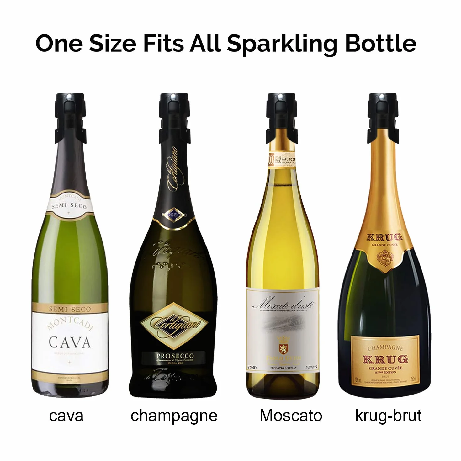 Ausyde korki do szampana, zatyczki do wina, do butelek, ze stali nierdzewnej, próżniowo uszczelnione korki do butelek wina, Prosecco, zatyczki do wina musującego (opakowanie 3 szt., czarne)