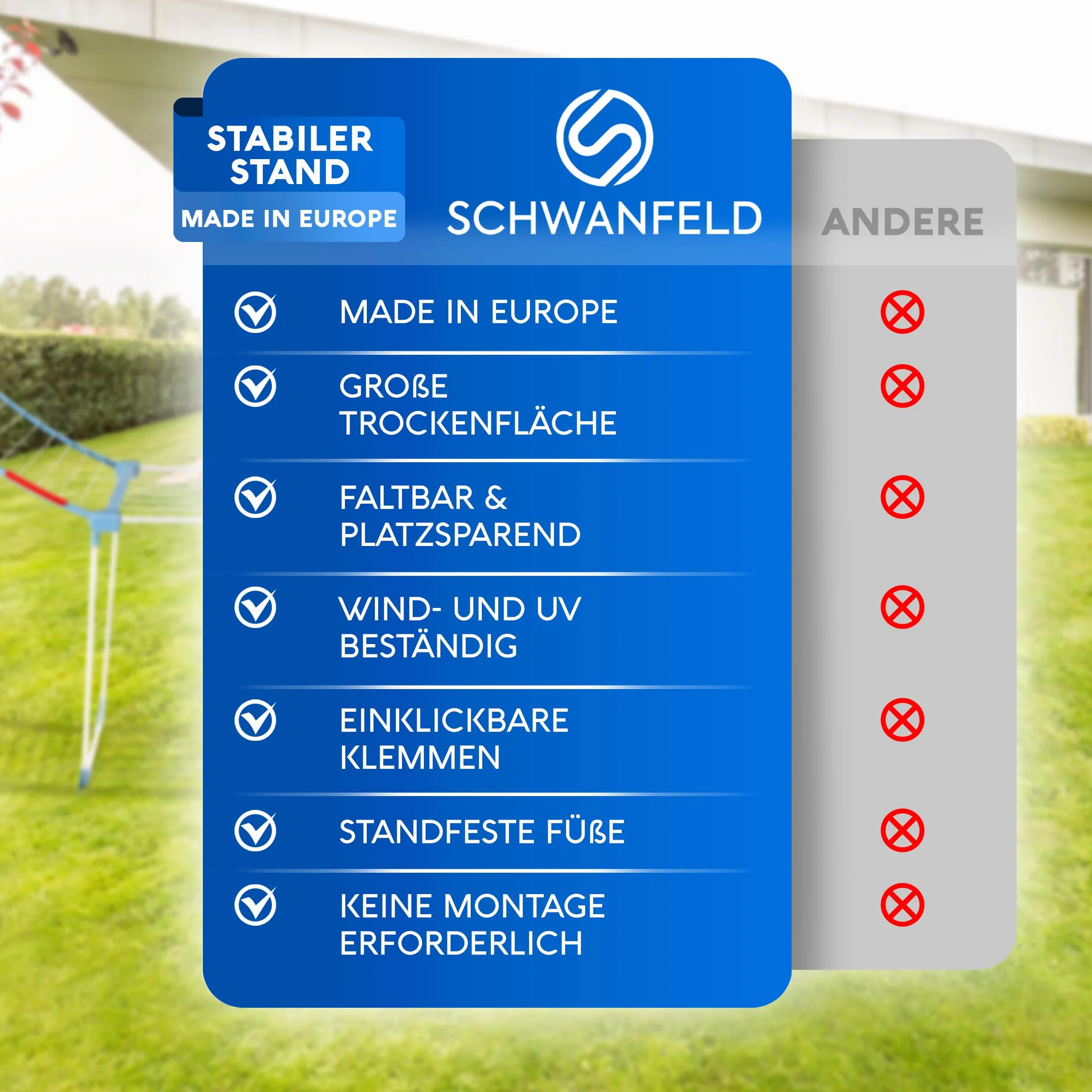 SCHWANFELD® Suszarka na pranie [18 m długości suszenia] – stojak na suszarkę premium – składana suszarka XXL – antypoślizgowa – suszarka stojąca na balkon – stojak na ubrania – stojak na ubrania
