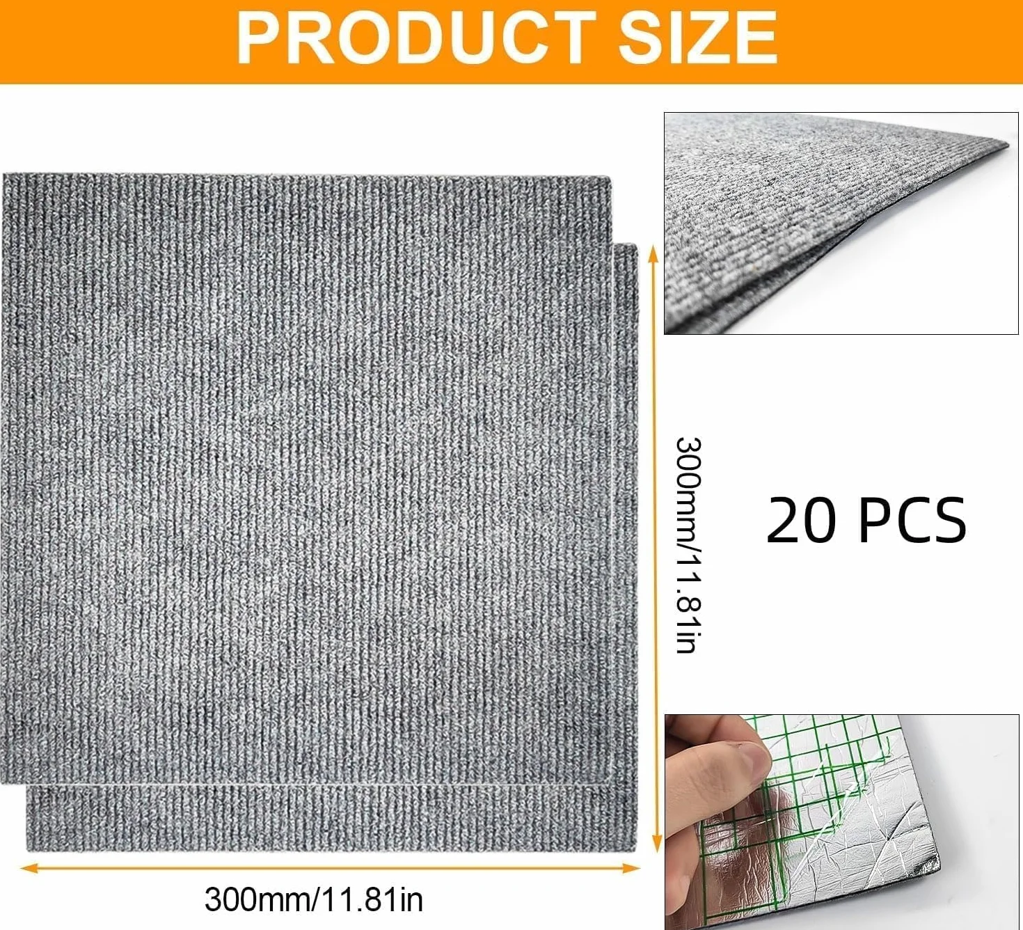 20 Sztuk Samoprzylepnych Płytek Dywanowych 30x30 cm, Antypoślizgowa i Zmywalna Wykładzina, Wytrzymała Wykładzina Podłogowa do Przycinania do Salonu, Biura