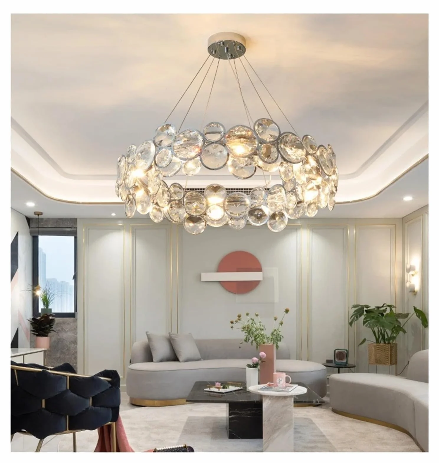 Styl nordycki chromowany żyrandol luksusowe kryształowe lampy wiszące LED do salonu nowoczesna romantyczna lampa wisząca do sypialni jadalni, nowoczesne oświetlenie (78 cm)