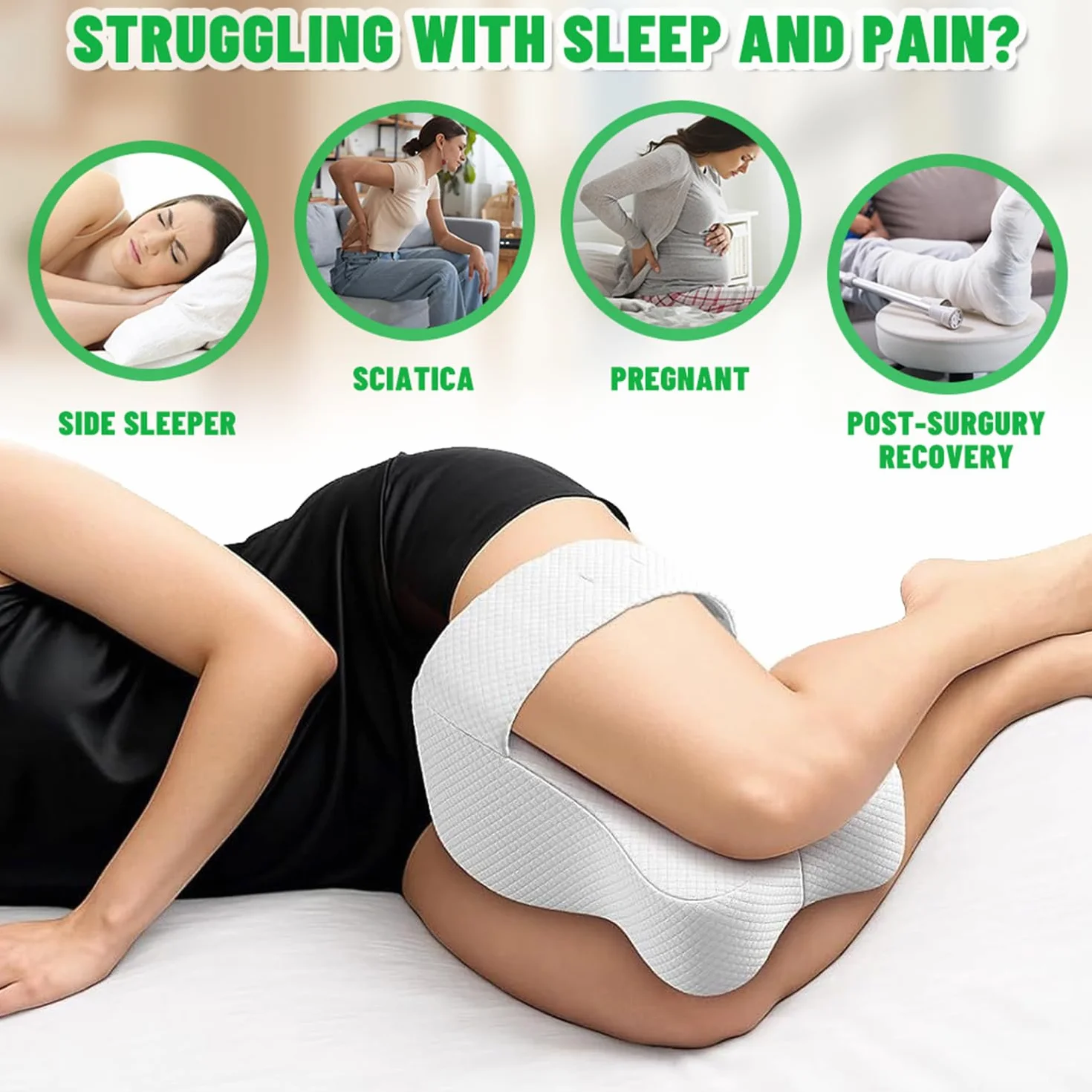 Poduszka na kolana dla osób śpiących na boku, ergonomiczna poduszka na kolana do spania, zdejmowana poduszka ortopedyczna, poduszka na nogi do spania, z wiskoelastycznej pianki memory na bóle bioder i