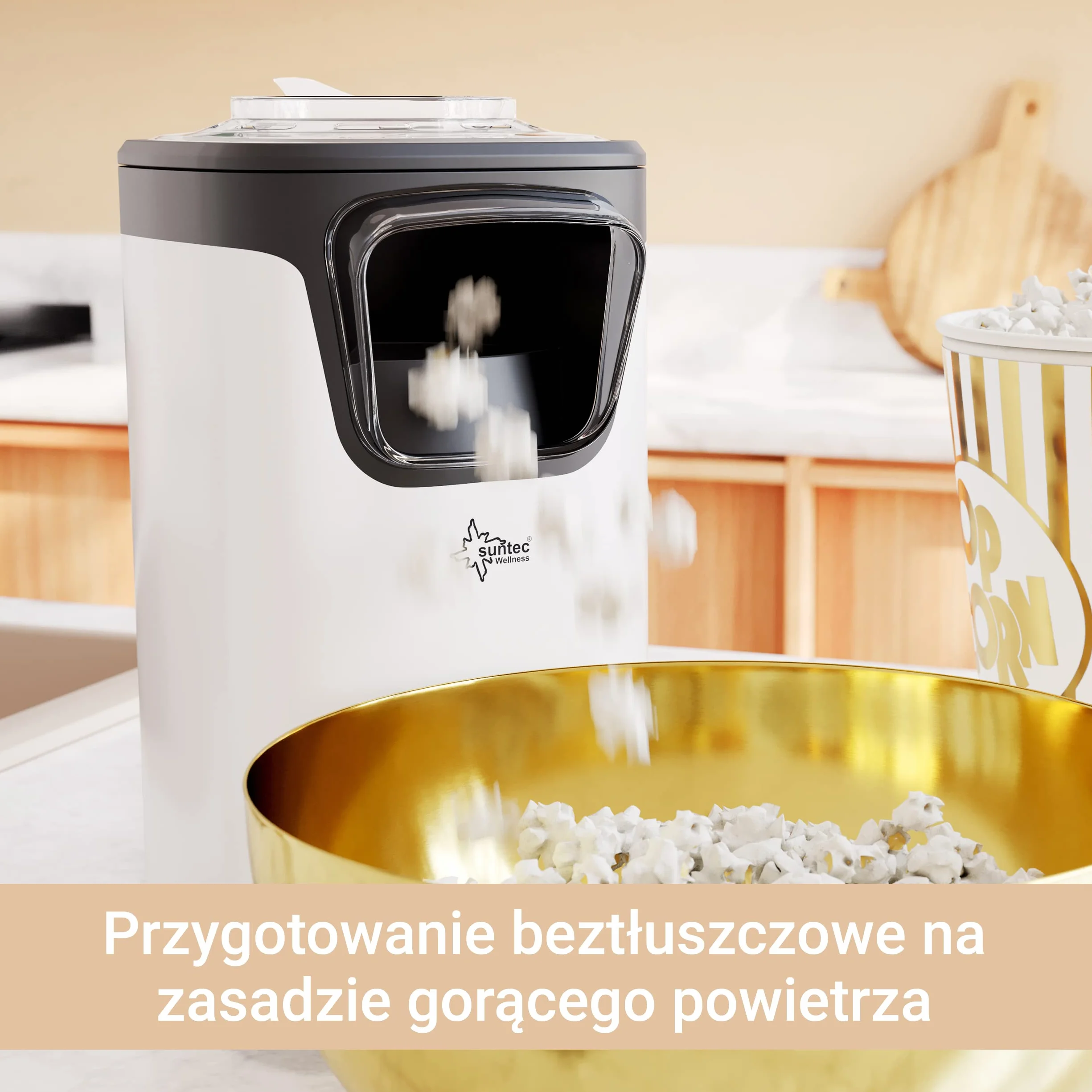 Urządz. do popcornu SUNTEC – Popcorn bez tłuszczu i oleju – Mini maszyna na gorące powietrze dla domu – Dodatki: cukier + sól + ser + karmel – słodki lub słony – urządz. do popc. POP-8618 bez tłuszczu