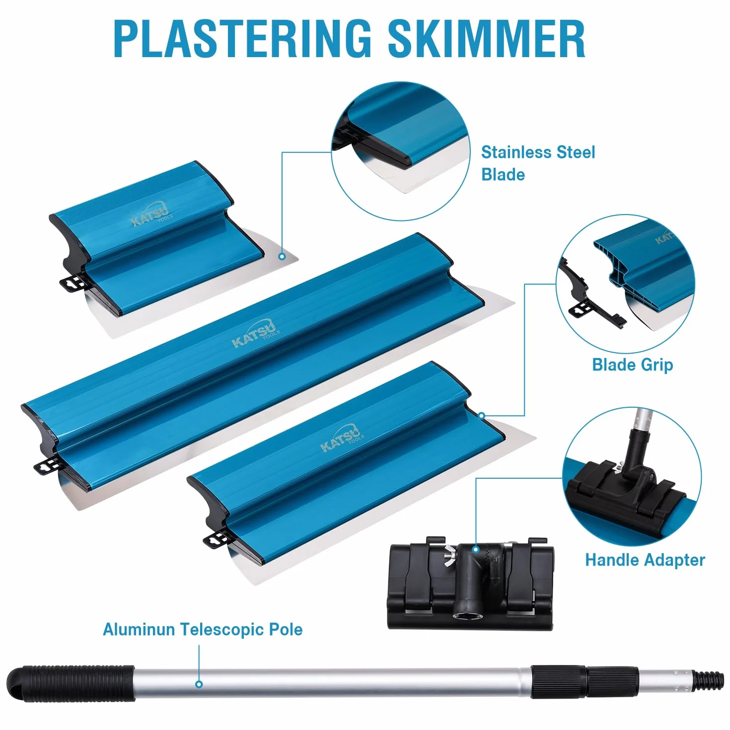 KATSU Tools Zestaw szpachli do płyt gipsowo-kartonowych, 25 + 40 + 60 cm, ostrza ze stali nierdzewnej, szpachelka, deska, tynk ścienny i sufitowy, narzędzia do wygładzania