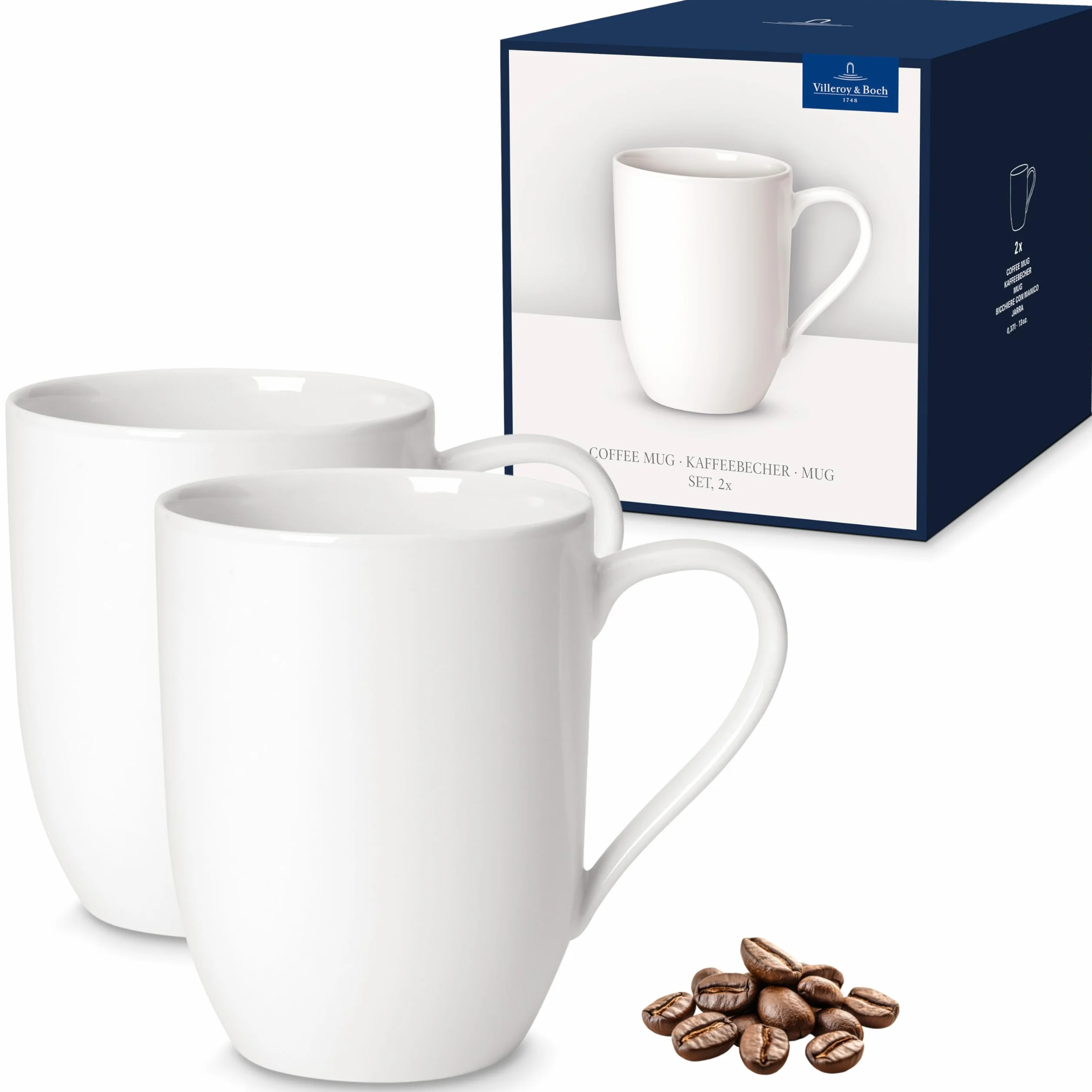 Villeroy und Boch - For Me filiżanki do kawy 340 ml, uniwersalny talent, porcelana premium, nadają się do mycia w zmywarce, kuchenki mikrofalowej, białe, 2 sztuki (1 opakowanie)
