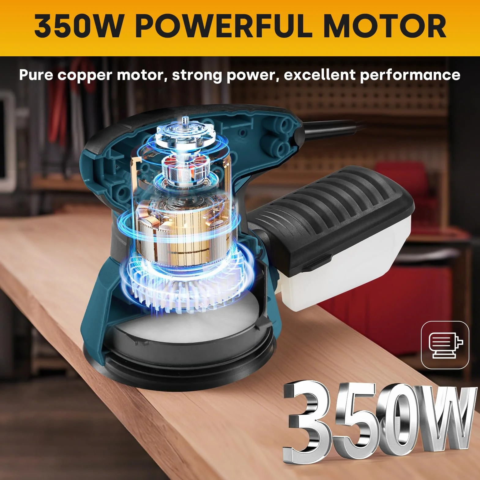 Enventor Szlifierka do drewna 350 W, elektryczna szlifierka oscylacyjna z 6 zmiennymi prędkościami, 6000-13000 obr./min, 125 mm, 20 szt. (80, 120, 180, 240 grit), elektryczna szlifierka do drewna i