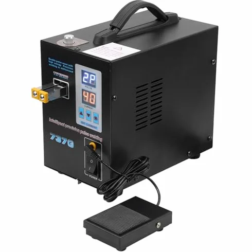 Pulse Spot Welder Podwójne Tryby Spawania, Oświetlenie LED, Przełącznik Nożny, Ustawienia Ciśnienia Prądu Spawania, Stop Aluminium, Czarny (Wtyczka UE 220)