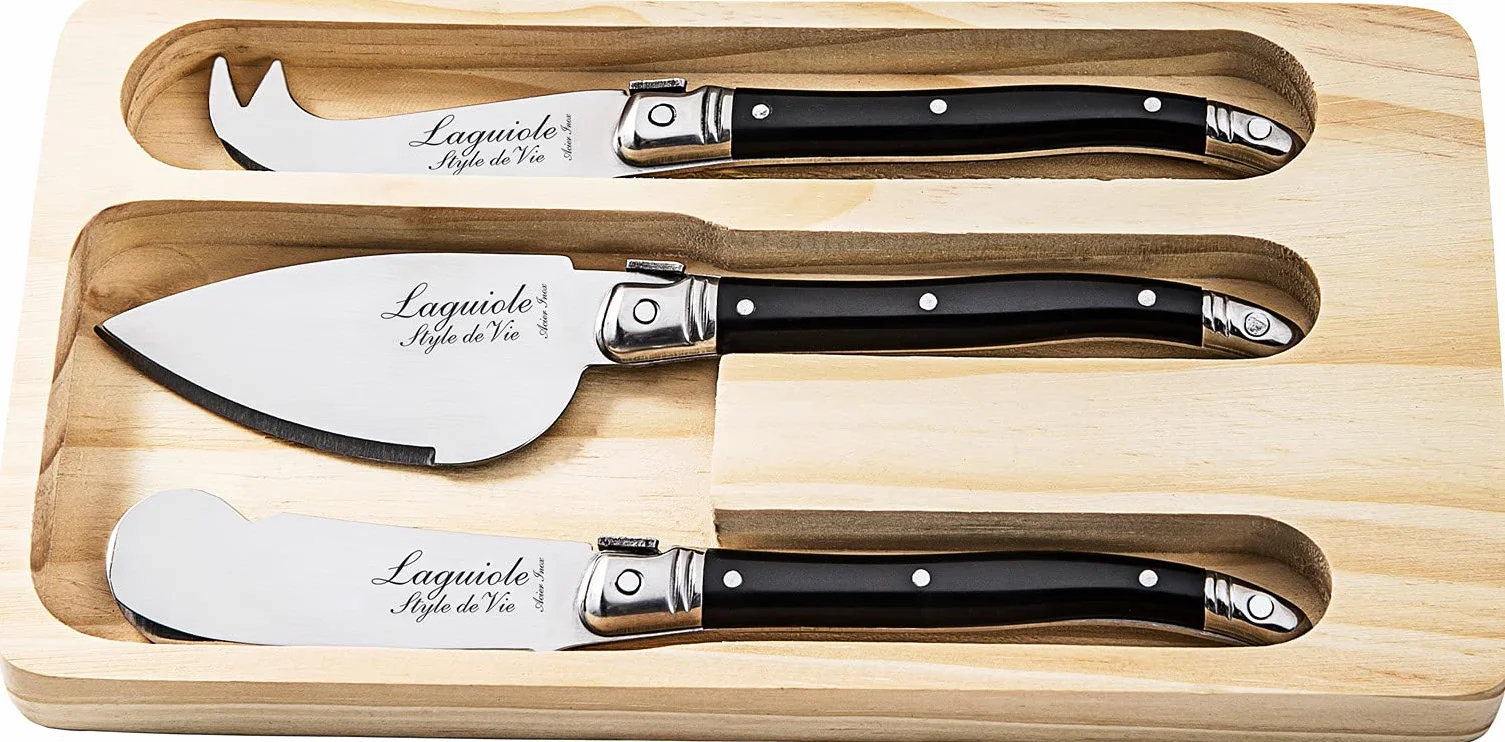 Laguiole Style de Vie Zestaw noży do sera Premium Line, 3-częściowy, czarny