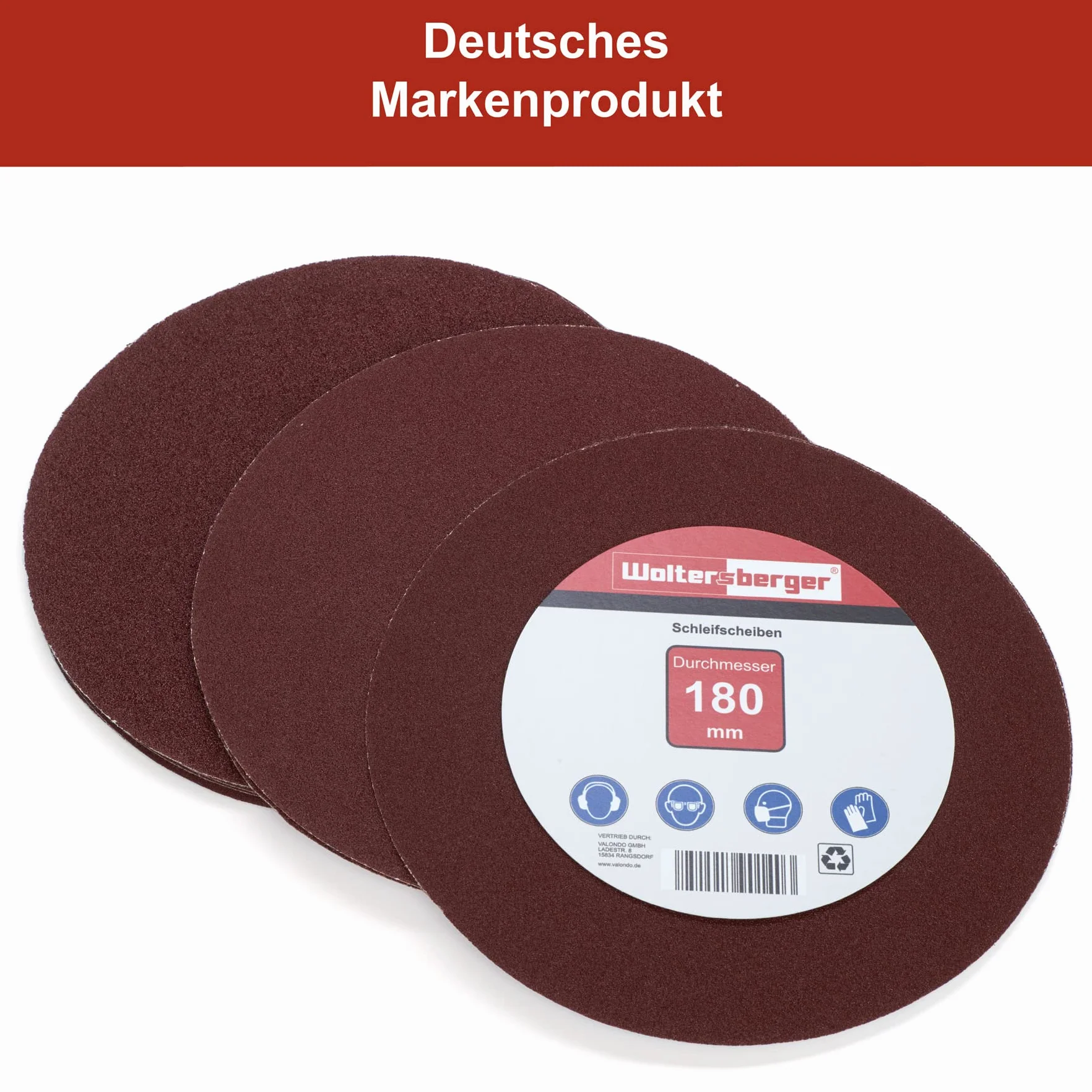 Woltersberger® 50 sztuk ściernic Ø 180 mm | ziarnistość P40, P80, P100, P180, P320 | bez otworu w kolorze czerwonym | papier ścierny szlifierski do płyt gipsowo-kartonowych