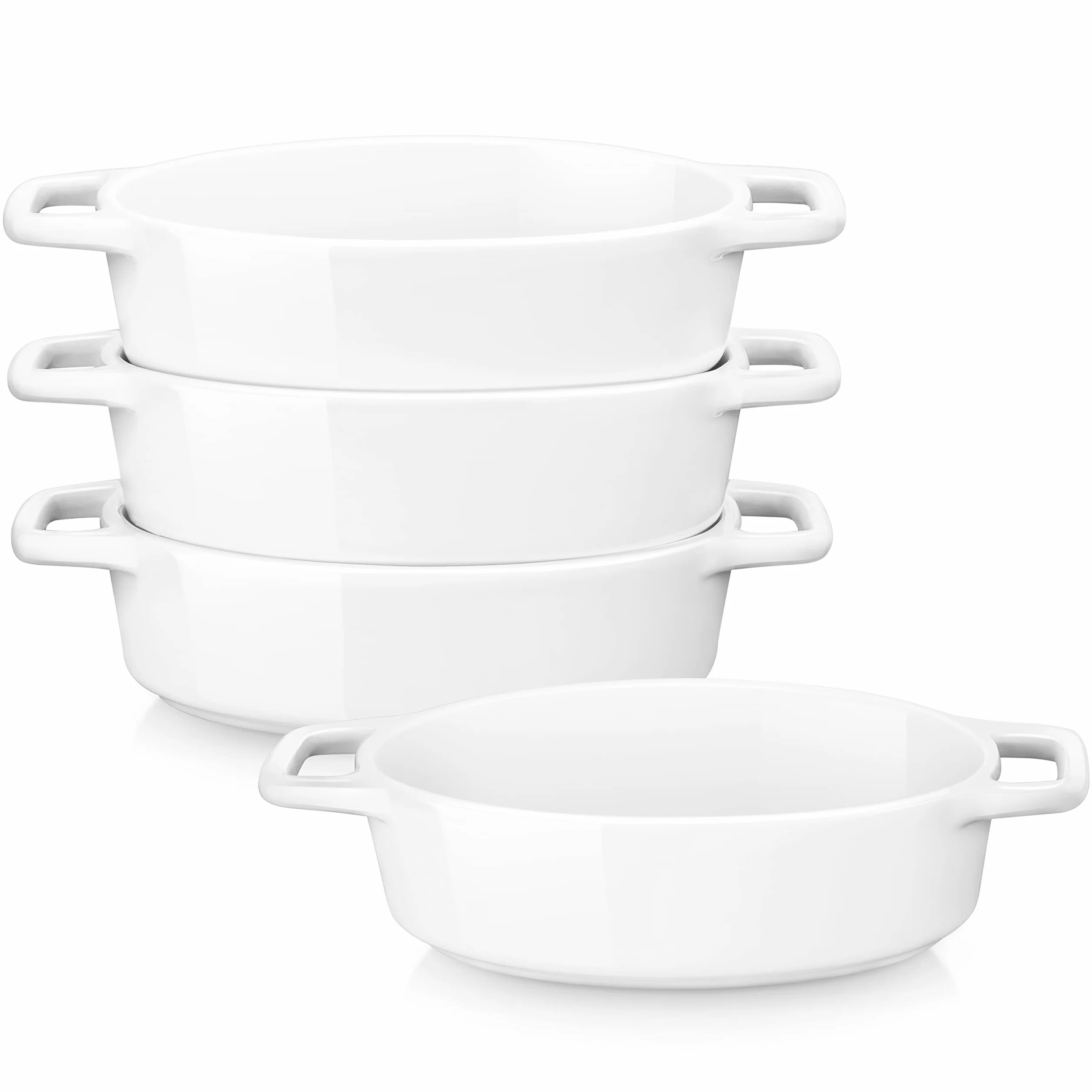 LOVECASA Porcelanowe mini naczynie do zapiekania 190 ml, owalne 11,5 x 3,8 cm, zestaw 4, małe naczynia do pieczenia, mini forma z podwójnym uchwytem, białe