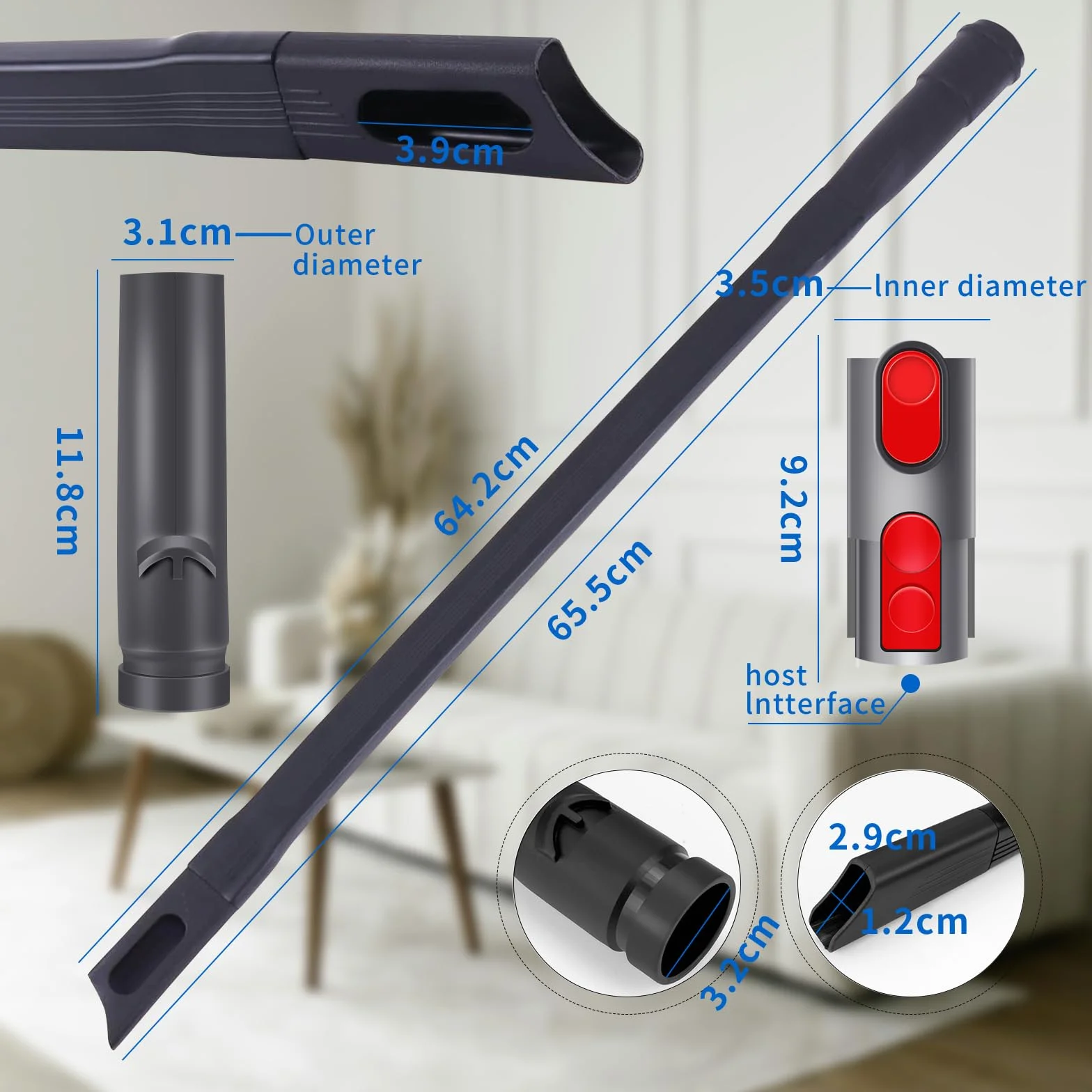 4-częściowy zestaw akcesoriów Dyson Flexible: przedłużona dysza szczelinowa + 2 adaptery + przedłużenie węża, pasujący do odkurzaczy Dyson V7, V8, V10, V11, V15