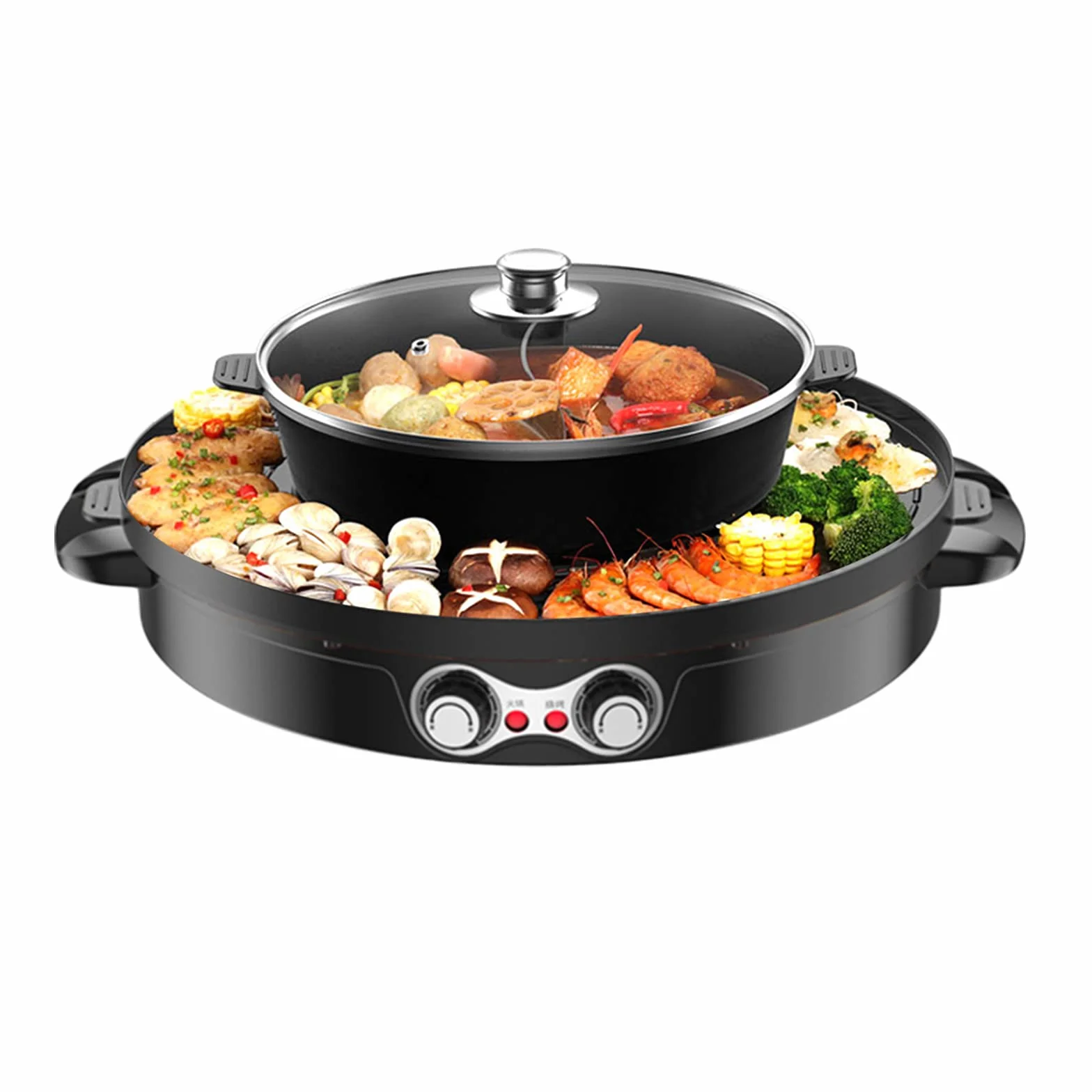 Hot Pot elektryczny garnek 2 w 1, 2200 W, średnica 29 cm/44 cm, elektryczna płyta grzewcza, hotpot 52 x 18,5 cm, dwustronny garnek do gotowania z pokrywką