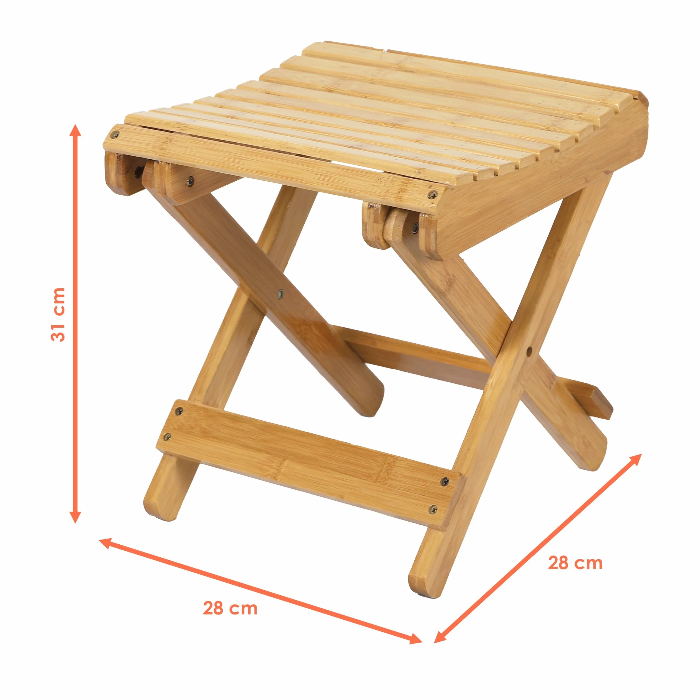 Spetebo Bambusowy składany taboret prostokątny w kolorze naturalnym - 28 x 28 cm - drewniany dekoracyjny taboret składany - uniwersalny składany stołek do kuchni, łazienki, korytarza