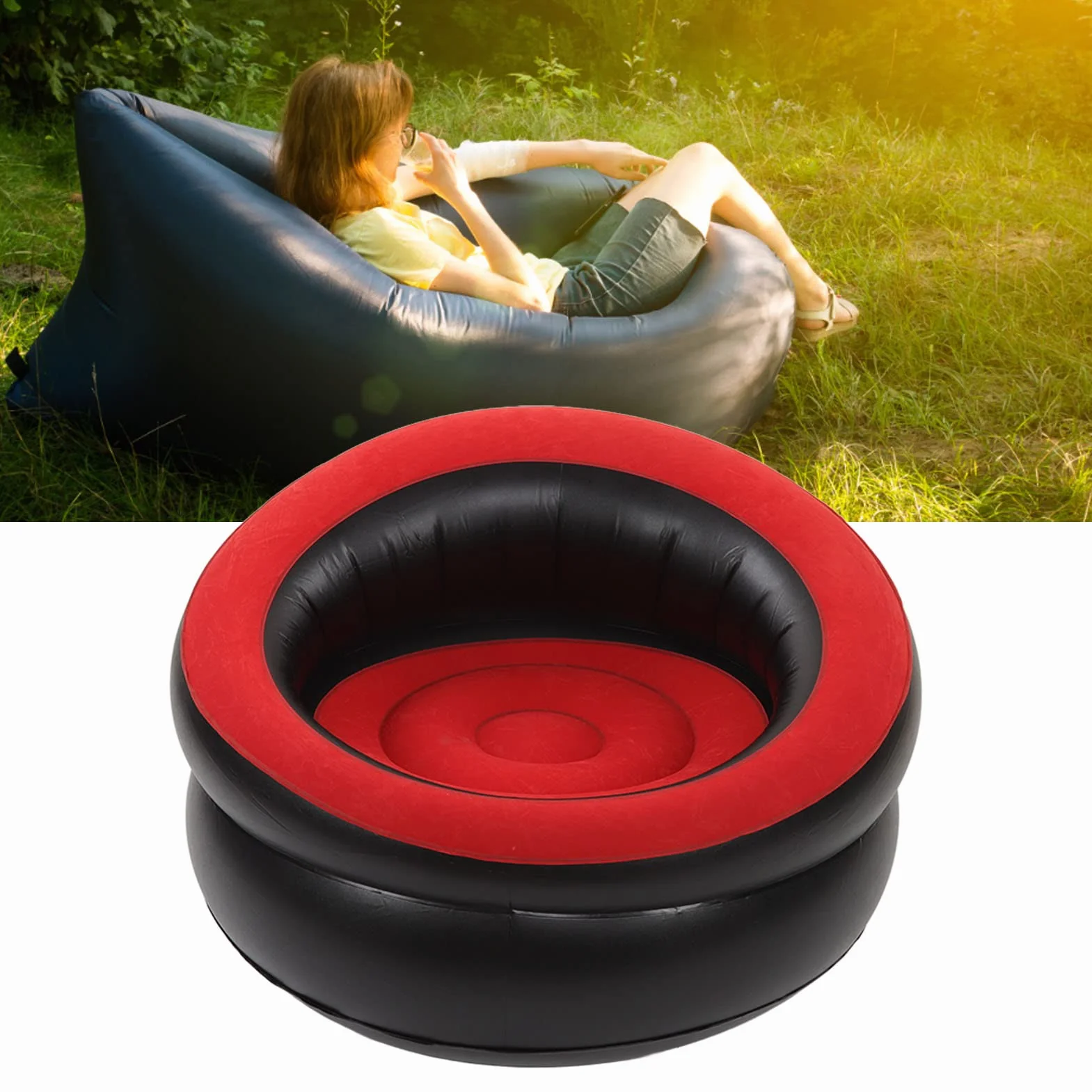 Nadmuchiwane Krzesło, Sofa Powietrzna na Zewnątrz Nadmuchiwana Dmuchana Sofa Krzesło, Nadmuchiwana Kanapa uciekają Prosta Sofa do Salonu Sypialnia Czytelnia Kemping Biuro Balkon (Czerwony)