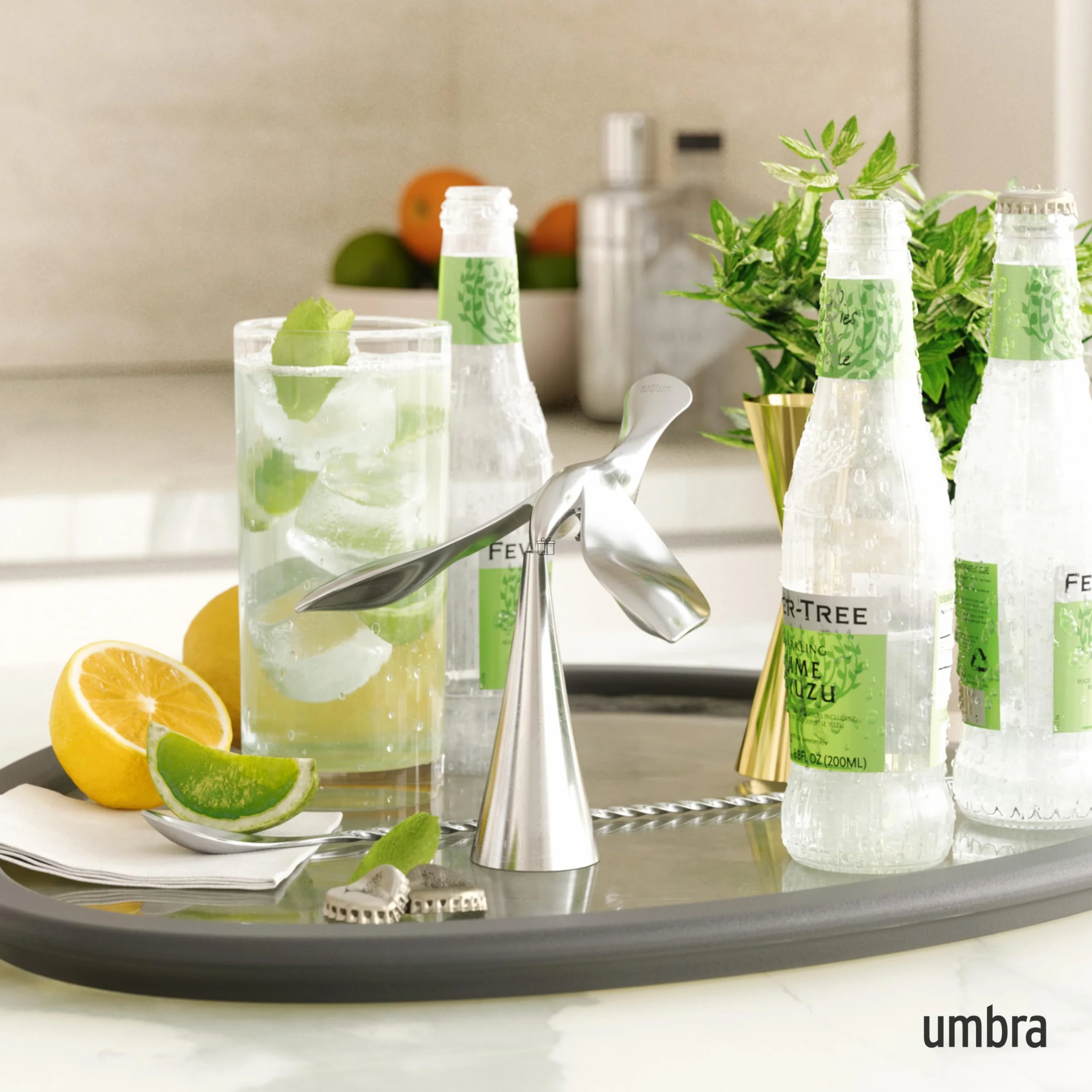 Umbra Tipsy Otwieracz do Butelek, Srebrny, 13.34 x 12.19 x 11.43 cm