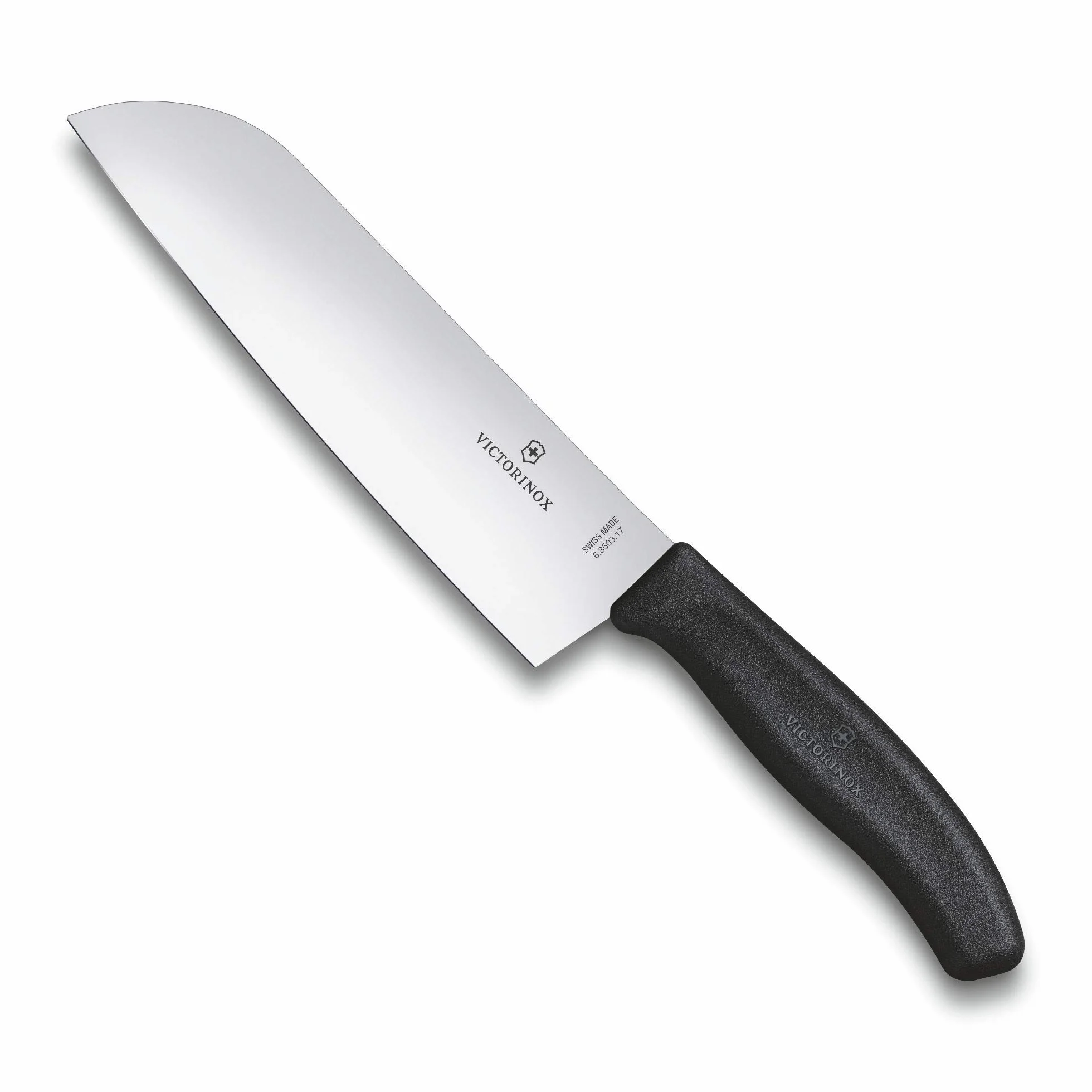 Victorinox, 6.8503.17B, Swiss Classic, Santokumesser, Extra scharfe Klinge, mit geradem Schliff, robuster Kunststoff-Griff, Schwarz, Made in Switzerland, Spülmaschinengeeignet