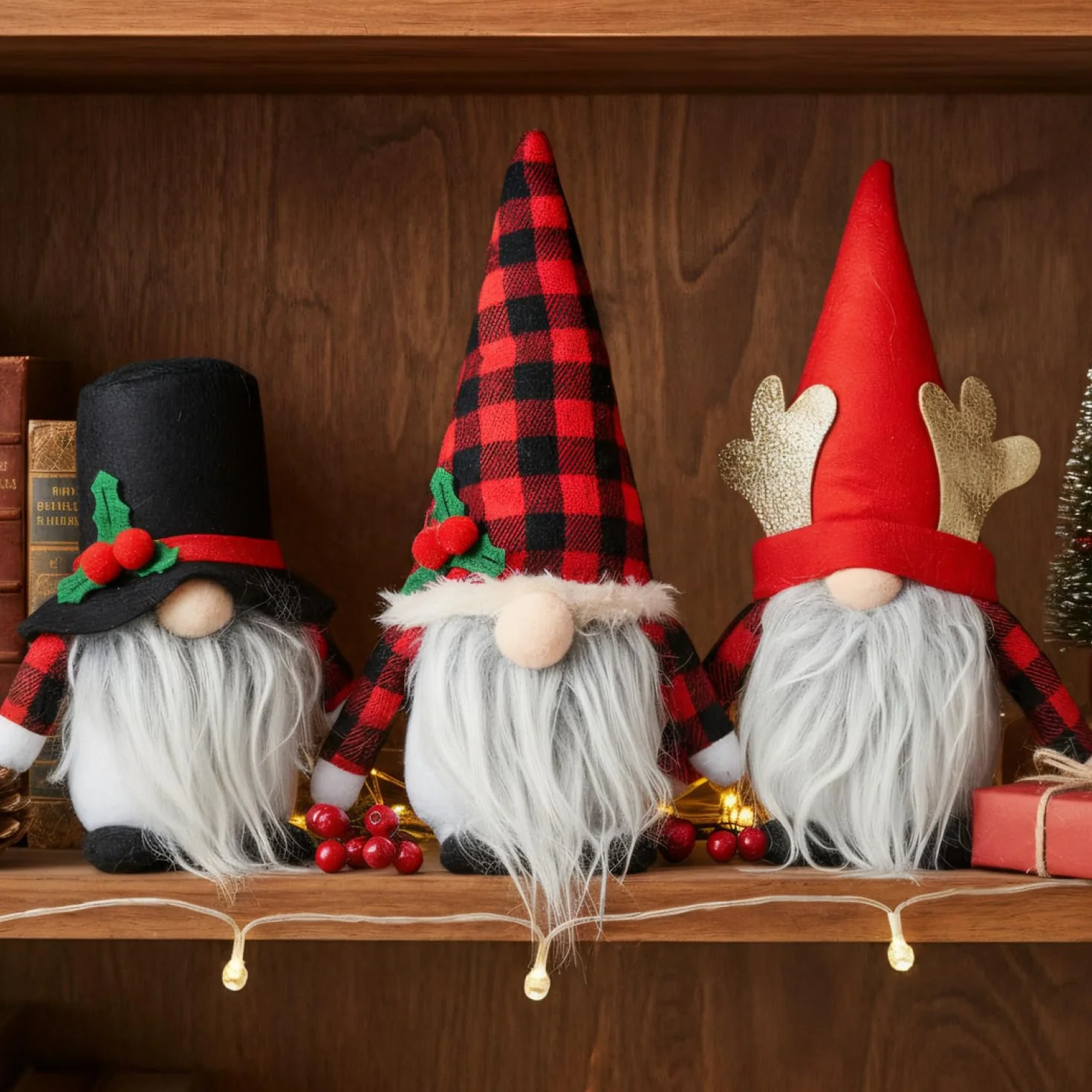 COM-FOUR® 12x Premium Christmas Gnomes Dekoracja świąteczna Zimowa figurka krasnala Czerwony/Czarny/Biały