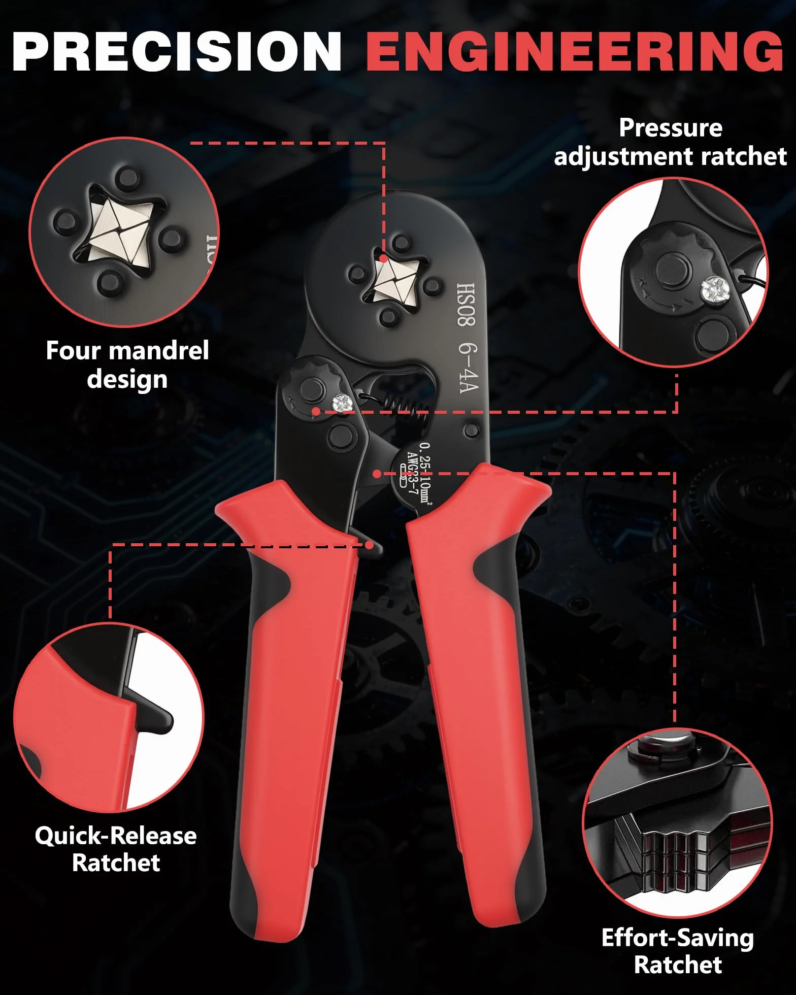 Zaciskarka do tulejek, 0.25-10mm² z tulejka 1300 sztuk, Samonastawna praska do kabli i końcówek z mechanizmem zapadkowym, Narzędzia do zaciskania przewodów do motoryzacji i instalacji DIY