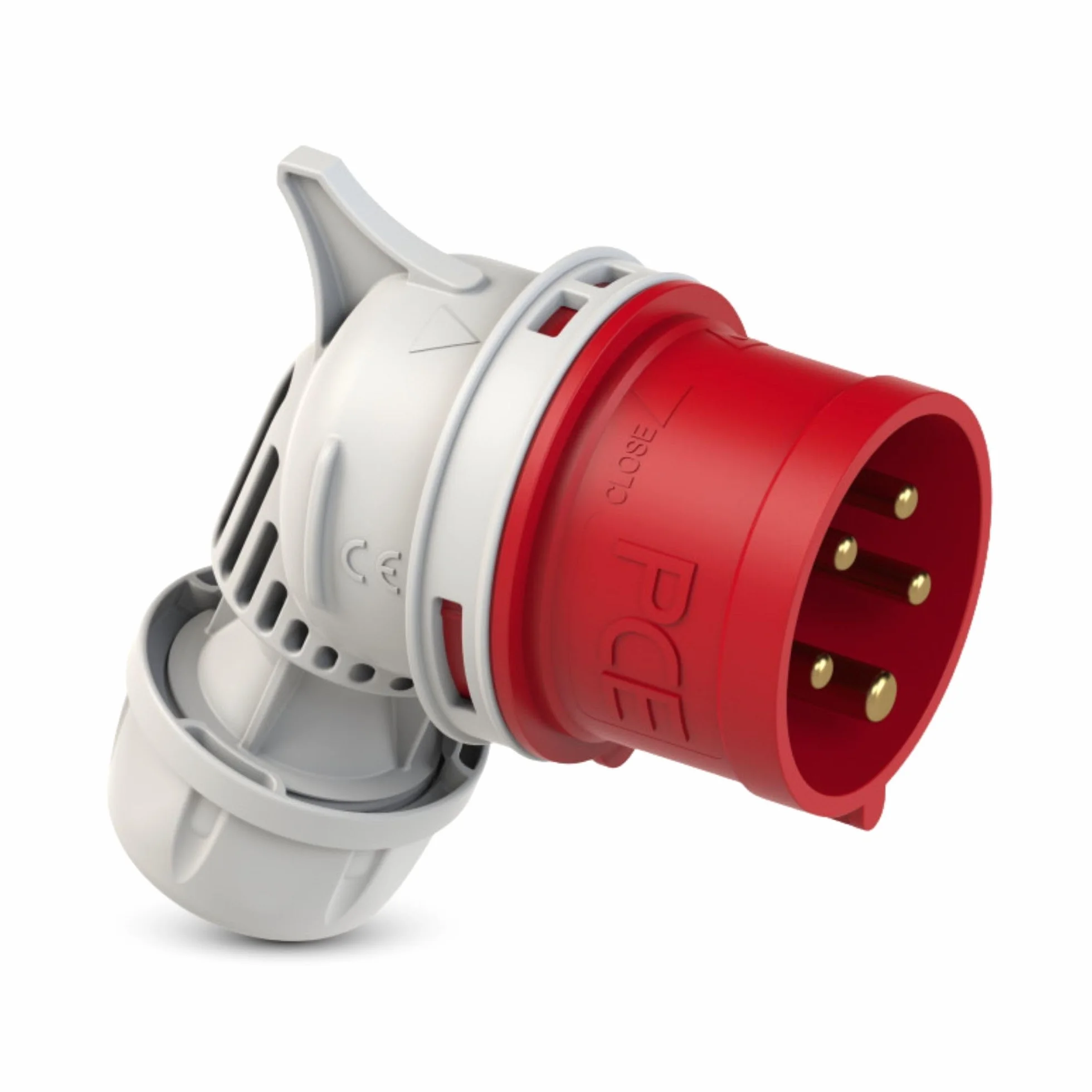 PCE 8025-6 wtyczka kątowa CEE, 32 A, 5-biegunowa, 6 h, IP44, Twist, czerwona, 400 V, kątowa wtyczka przemysłowa CEE, ochrona przed rozbryzgami wody, wtyczka CEE do warsztatu, generatora i przyczepy