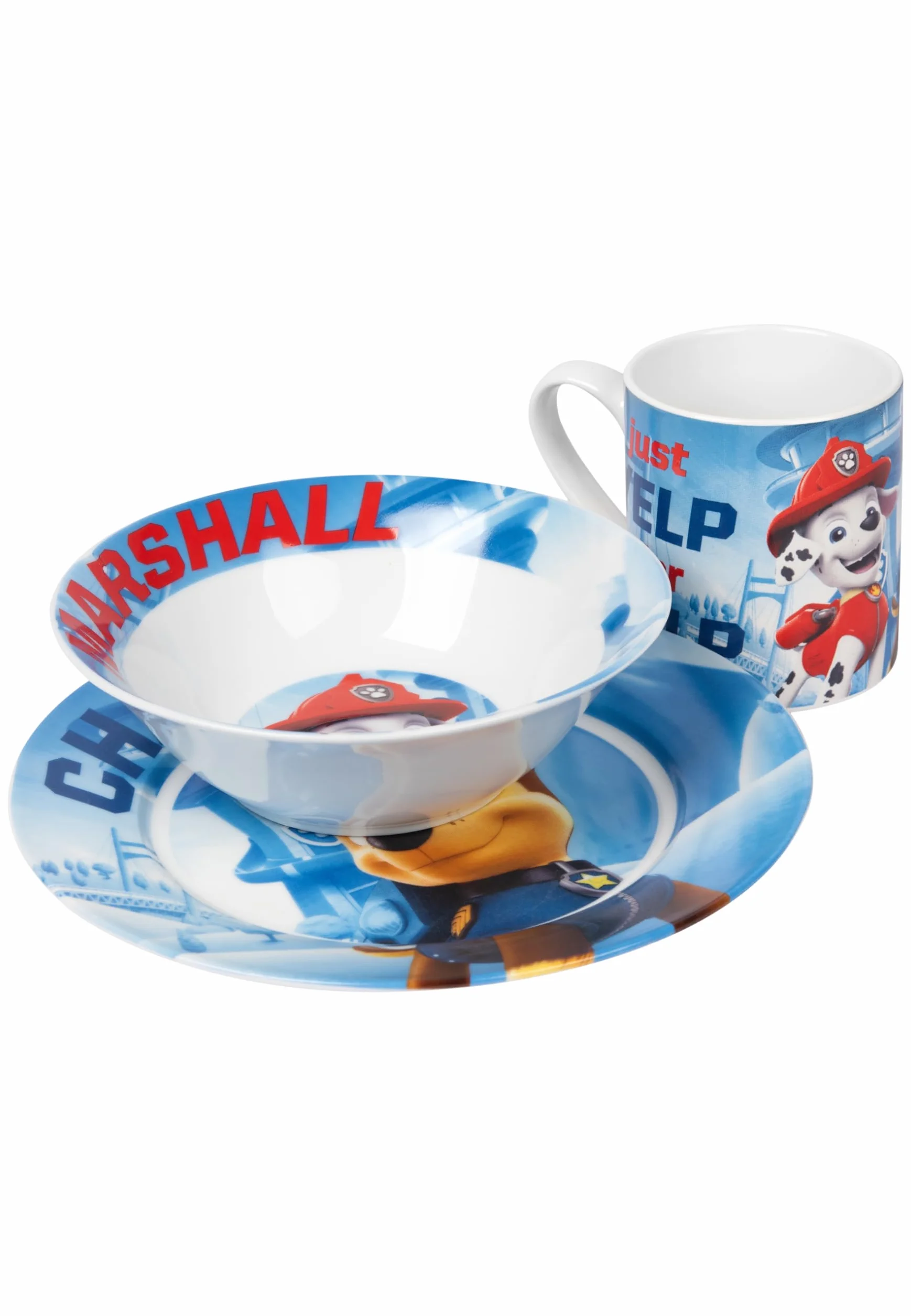 United Labels Psi Patrol zestaw śniadaniowy dla dzieci – 3-częściowy zestaw naczyń, talerze, miska i filiżanka z porcelany