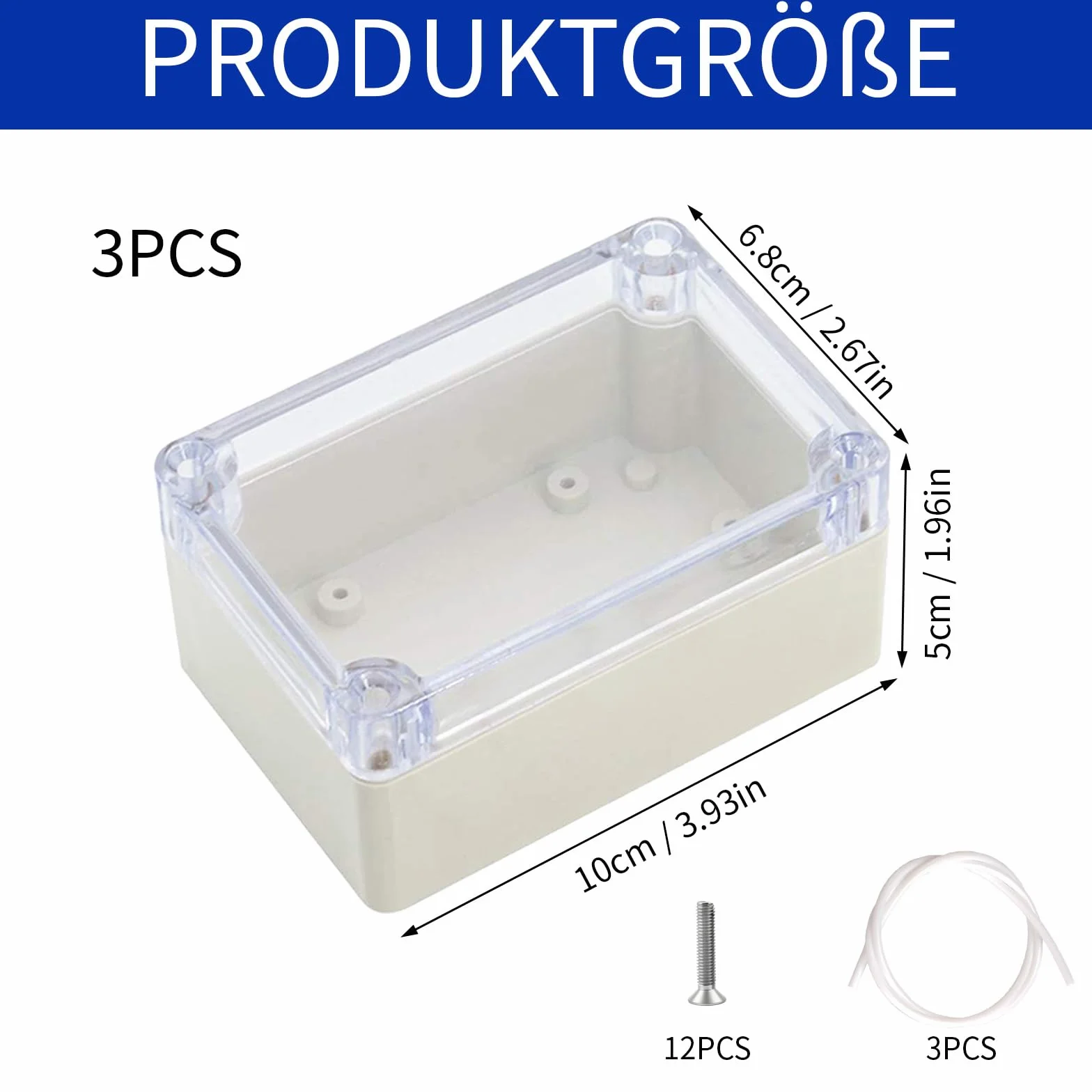 3 sztuki, wodoszczelna obudowa IP65, obudowa przemysłowa, obudowa elektroniczna, pudełko z przezroczystą pokrywą do kabli wewnętrznych i zewnętrznych, 100 x 68 x 50 mm