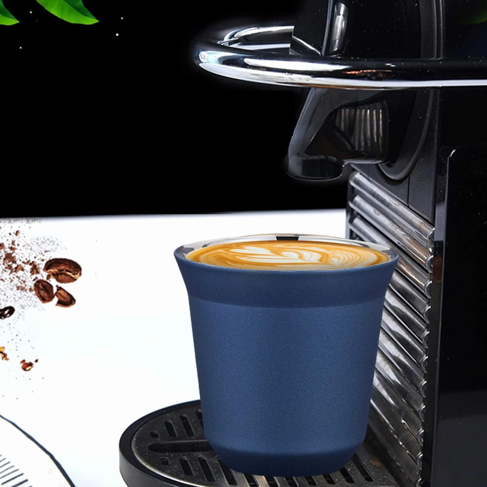 Zestaw 4 filiżanek do espresso ze stali nierdzewnej, 80 ml, grube ścianki, filiżanki do espresso 2 kolory do Mood, zestaw filiżanek espresso ze stali nierdzewnej małe filiżanki