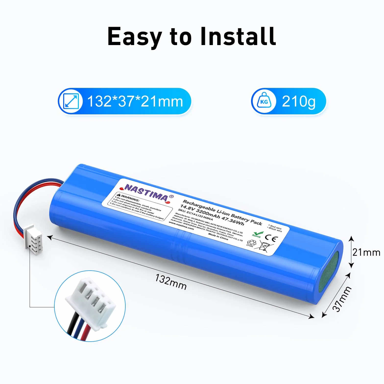 NASTIMA Akumulator litowo-jonowy 3200 mAh kompatybilny z Ecovacs Deebot N8, Deebot N8 Pro, Deebot N8+, Deebot N5, Deebot T5 Neo, Ozmo 900, Ozmo 920, Ozmo 930, 14,8 V 47,36 Wh akumulator zastępczy z