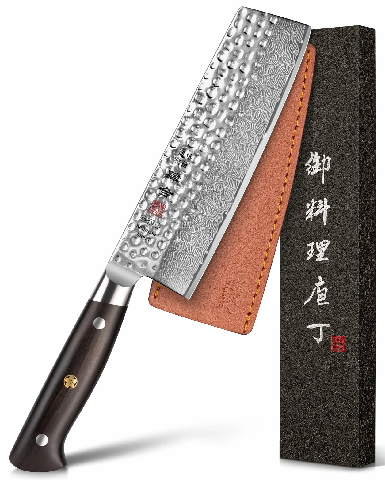 kanngou japoński nóż Nakiri 18 cm, nóż damasceński ze stali damasceńskiej 67 warstw, rękojeść z drewna hebanowego z pełnym trzpieniem, nóż do warzyw z luksusowym pudełkiem prezentowym
