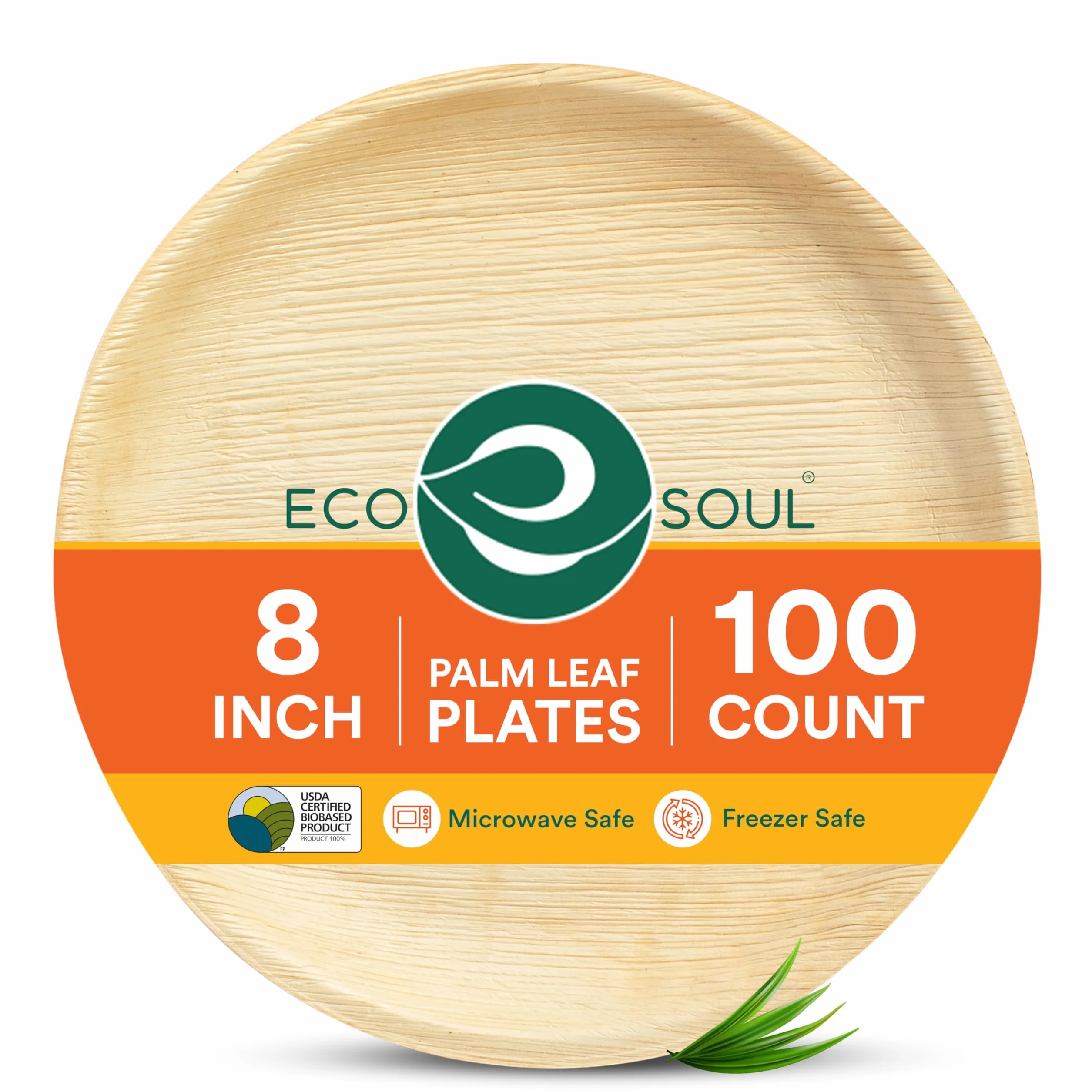 ECO SOUL W 100% kompostowalna okrągła płyta z liści palmowych, 100 sztuk, biodegradowalne i jednorazowe talerze, przyjazne dla środowiska i wytrzymałe, jak drewniane talerze, talerze piknikowe i