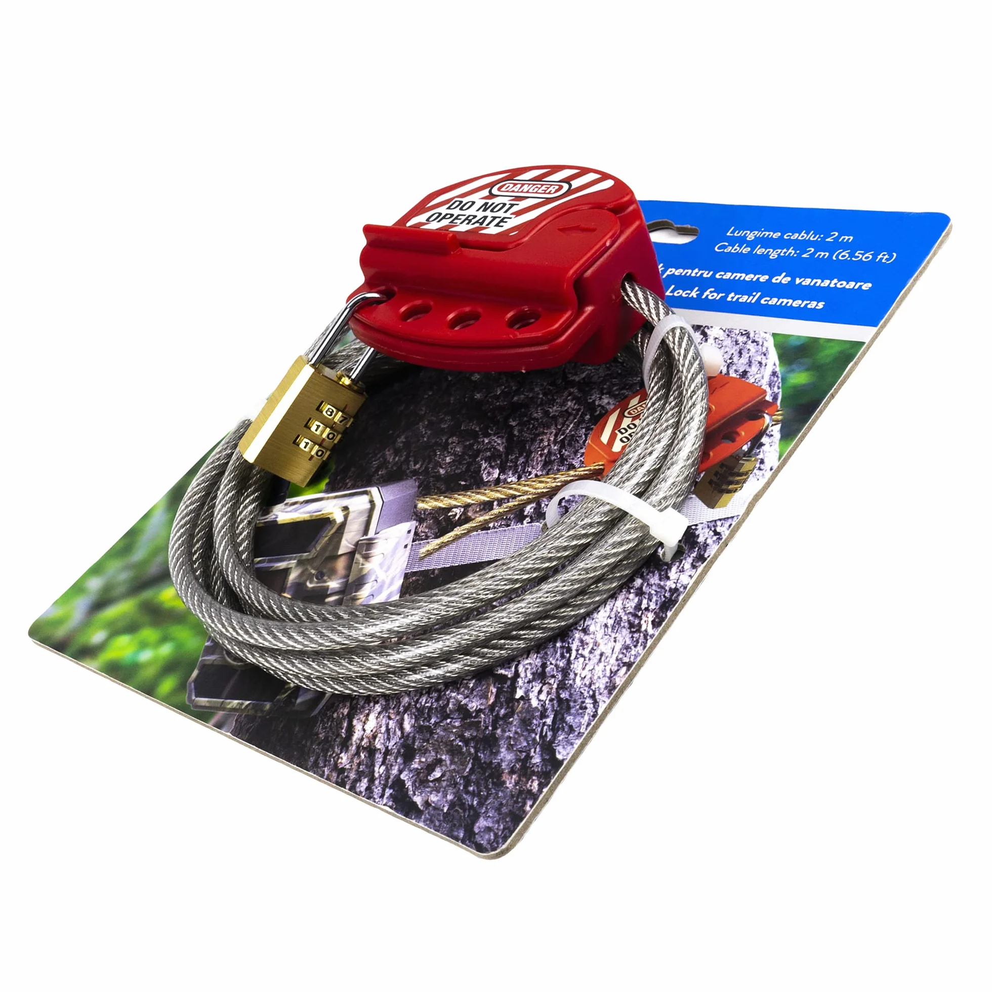 PNI Męski kabel bezpieczeństwa HUNTC Smart Lock 400C, 350C, 280C kamery myśliwskie, srebrny, 2 m