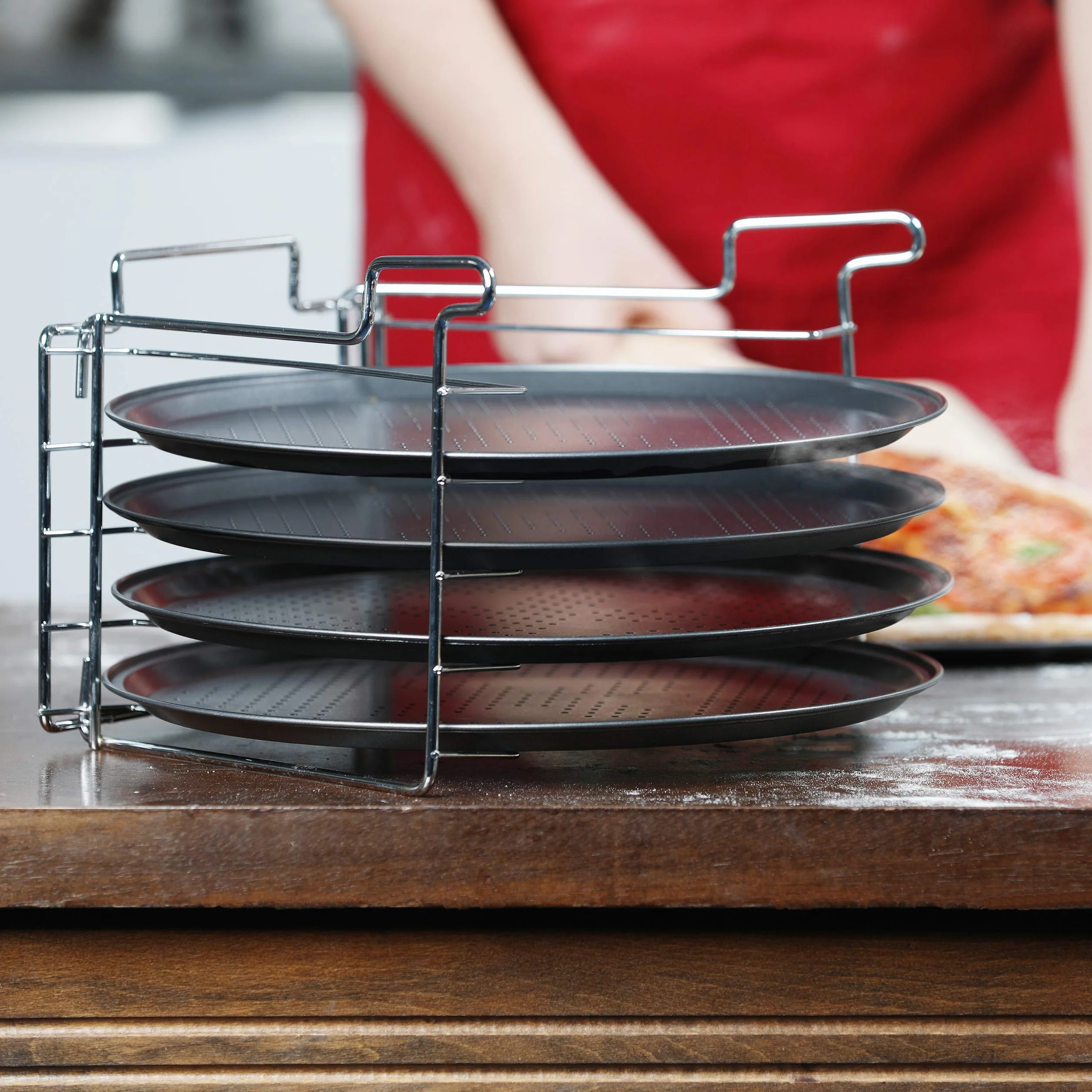 Relaxdays zestaw 4 okrągłych blach do pizzy, powłoka non-stick, forma z żelaza, do piekarnika, 20 x 32 x 32 cm, szary